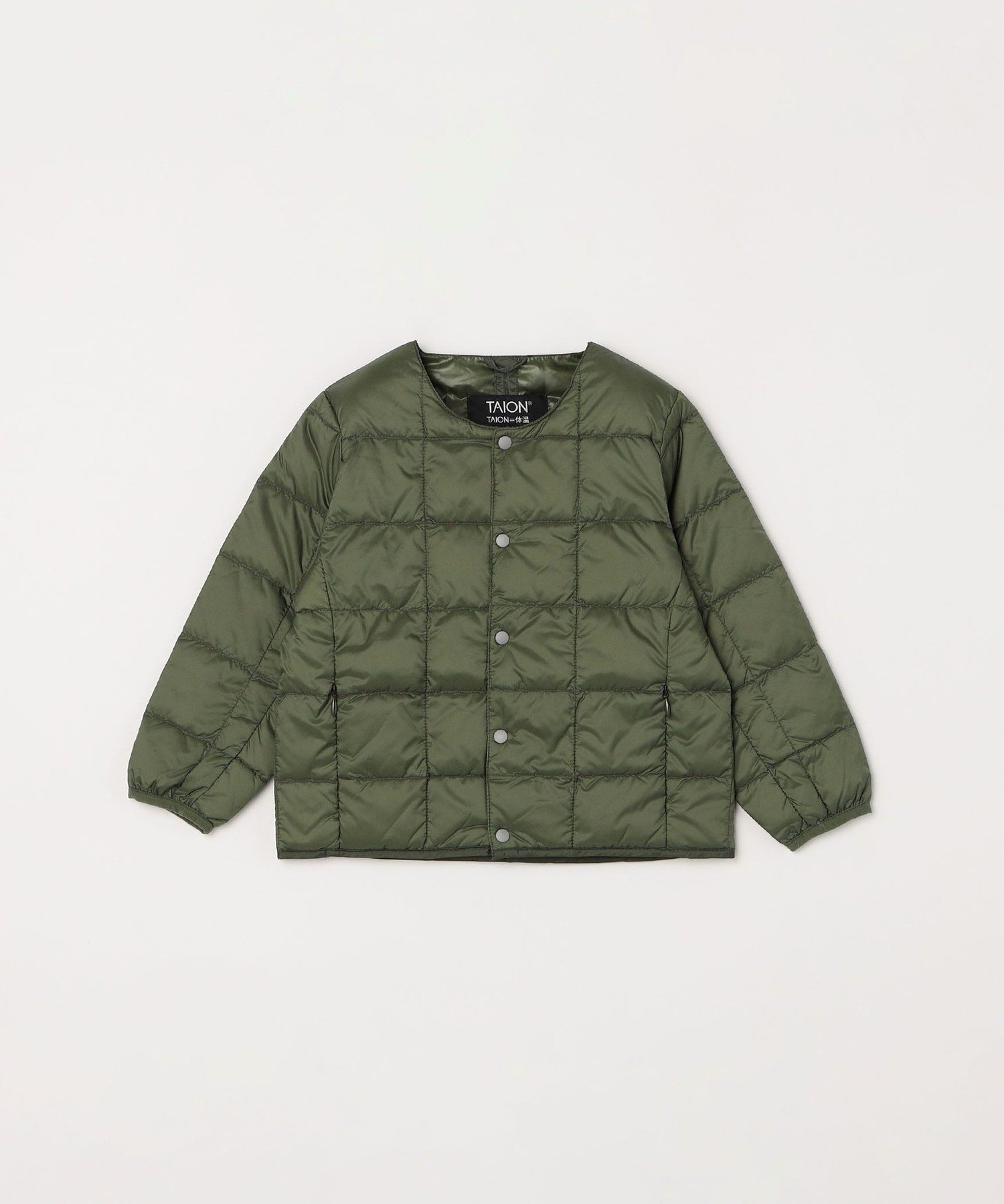 【シップス/SHIPS / KIDS】のTAION クルーネック ボタン ダウン カーディガン インテリア・キッズ・メンズ・レディースファッション・服の通販 founy(ファニー) 　ファッション　Fashion　キッズファッション　Fashion for Kids　インナー　Innerwear　カーディガン　Cardigan, Knitwear　タフタ　Taffeta, Structured Fabric　ダウン　Down, Puffer　パーカー　Hoodie, Parka　定番　Standard, Basic Item　軽量　Lightweight, Ultra Light　オリーブ|ID: prp329100004692703 ipo3291000000033884678