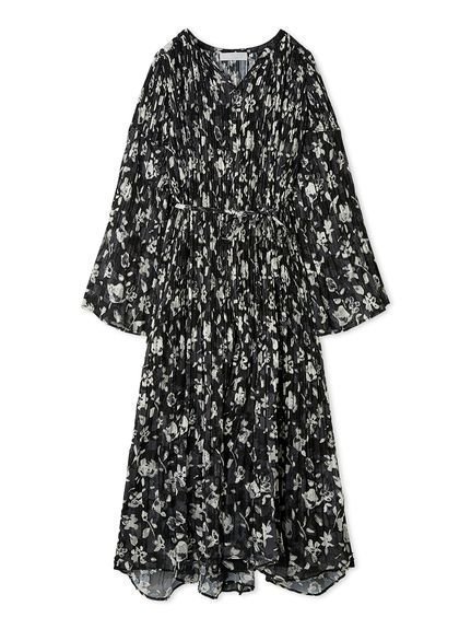 【セルフォード/CELFORD】のフラワープリントプリーツワンピース インテリア・キッズ・メンズ・レディースファッション・服の通販 founy(ファニー) 　ファッション　Fashion　レディースファッション　Fashion for Women　ワンピース　Dresses　おすすめ　Recommended / Our Picks　ジャカード／ジャガード　Jacquard, Woven Pattern　スキッパー　Skipper, Open Collar　フィット　Fit, Slim Fit　プリント　Print, Printed Pattern　プリーツ　Pleats, Pleated　リボン　Ribbon, Bow　エレガント 上品　Elegant　BLK[009]|ID: prp329100004692931 ipo3291000000033885570