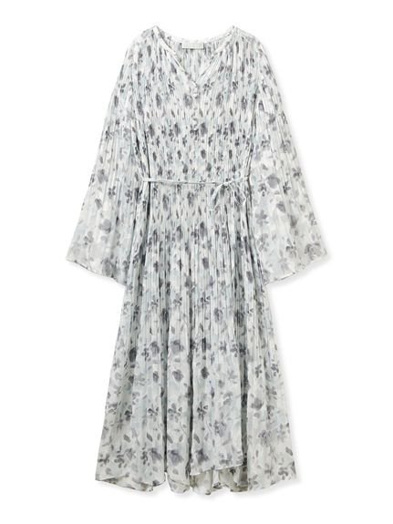 【セルフォード/CELFORD】のフラワープリントプリーツワンピース インテリア・キッズ・メンズ・レディースファッション・服の通販 founy(ファニー) 　ファッション　Fashion　レディースファッション　Fashion for Women　ワンピース　Dresses　おすすめ　Recommended / Our Picks　ジャカード／ジャガード　Jacquard, Woven Pattern　スキッパー　Skipper, Open Collar　フィット　Fit, Slim Fit　プリント　Print, Printed Pattern　プリーツ　Pleats, Pleated　リボン　Ribbon, Bow　エレガント 上品　Elegant　SAX[083]|ID: prp329100004692931 ipo3291000000033885572