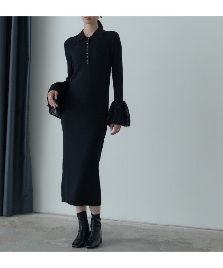 【インディヴィ/INDIVI】のポロニットワンピース インテリア・キッズ・メンズ・レディースファッション・服の通販 founy(ファニー) 　ファッション　Fashion　レディースファッション　Fashion for Women　ワンピース　Dresses　ニットワンピース　Knit Dresses　おすすめ　Recommended / Our Picks　アクセサリー　Fashion Accessories　シンプル　Simple, Minimal　スニーカー　Sneakers, Trainers　スリーブ　Sleeve, Long Sleeve / Short Sleeve　ダウン　Down, Puffer　フィット　Fit, Slim Fit　フレア　Flare, Flared　ブラック|ID: prp329100004693040 ipo3291000000033886103