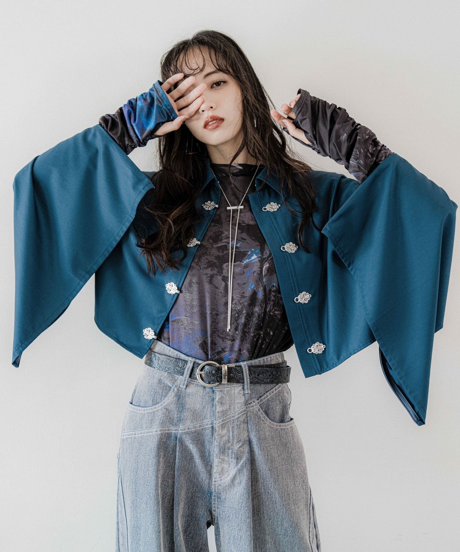 【ハレ/HARE】のチャイナパーツシャツ インテリア・キッズ・メンズ・レディースファッション・服の通販 founy(ファニー) 　ファッション　Fashion　レディースファッション　Fashion for Women　トップス・カットソー　Cut & Sew Tops　シャツ・ブラウス・オフィスカジュアル　Elegant Blouses & Button-Ups　おすすめ　Recommended / Our Picks　ウェーブ　Wavy Pattern　キャミソール　Camisole, Spaghetti Strap Top　ショート　Short, Short Length　ジップ　Zip, Zipper　ストレート　Straight, Straight Cut　タンク　Tank Top, Sleeveless Top　デニム　Denim, Jeans Material　ワイド　Wide, Wide Fit　エレガント 上品　Elegant　夏　Summer　羽織　Haori, Light Jacket　ブルー87|ID: prp329100004693364 ipo3291000000034075927