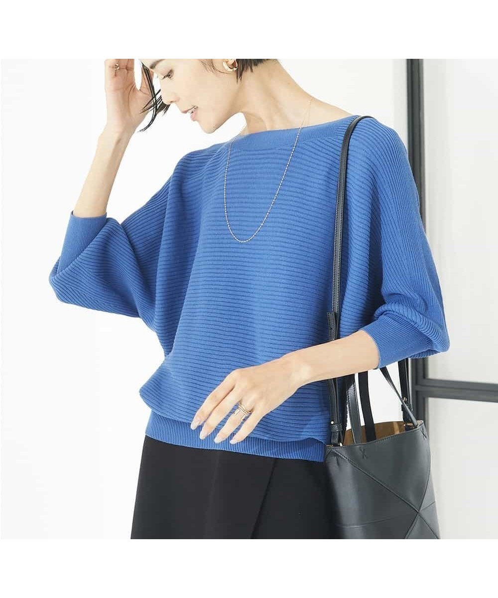 【ミッシェルクラン/MICHEL KLEIN】のホールガーメントドルマンスリーブニット(7分袖) インテリア・キッズ・メンズ・レディースファッション・服の通販 founy(ファニー) 　ファッション　Fashion　レディースファッション　Fashion for Women　トップス・カットソー　Cut & Sew Tops　ニット　Knit Tops & Sweaters　洗える　Machine Washable　秋　Autumn　ストレッチ　Stretch, Stretchy Fabric　ドレープ　Drape, Draping Fabric　フィット　Fit, Slim Fit　ホールガーメント　WholeGarment, Seamless Knit　ロング　Long, Long-Length　ブルー|ID: prp329100004693386 ipo3291000000033888547