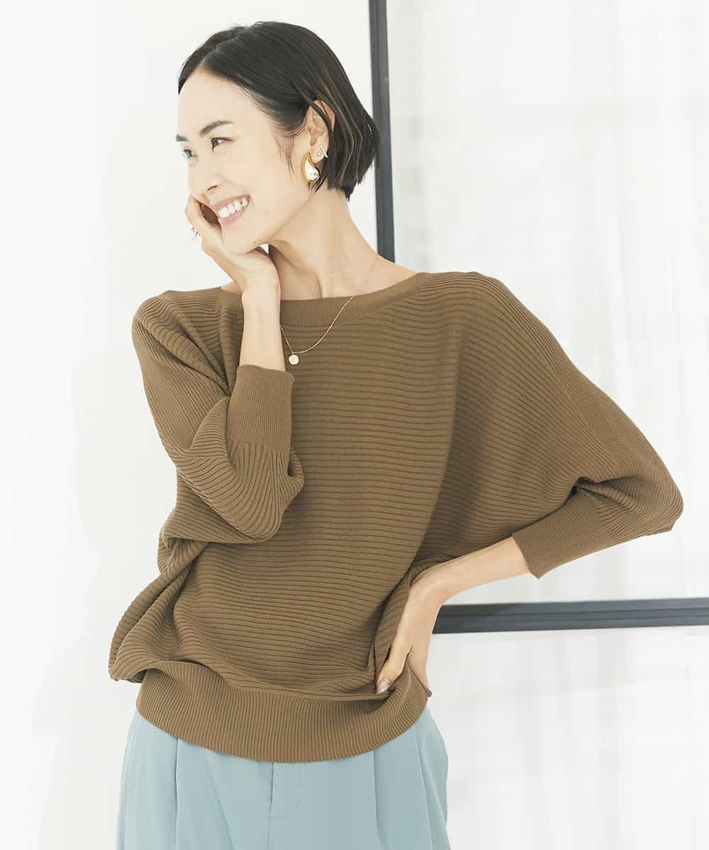 【ミッシェルクラン/MICHEL KLEIN】のホールガーメントドルマンスリーブニット(7分袖) インテリア・キッズ・メンズ・レディースファッション・服の通販 founy(ファニー) 　ファッション　Fashion　レディースファッション　Fashion for Women　トップス・カットソー　Cut & Sew Tops　ニット　Knit Tops & Sweaters　洗える　Machine Washable　秋　Autumn　ストレッチ　Stretch, Stretchy Fabric　ドレープ　Drape, Draping Fabric　フィット　Fit, Slim Fit　ホールガーメント　WholeGarment, Seamless Knit　ロング　Long, Long-Length　ライトブラウン|ID: prp329100004693386 ipo3291000000033888549