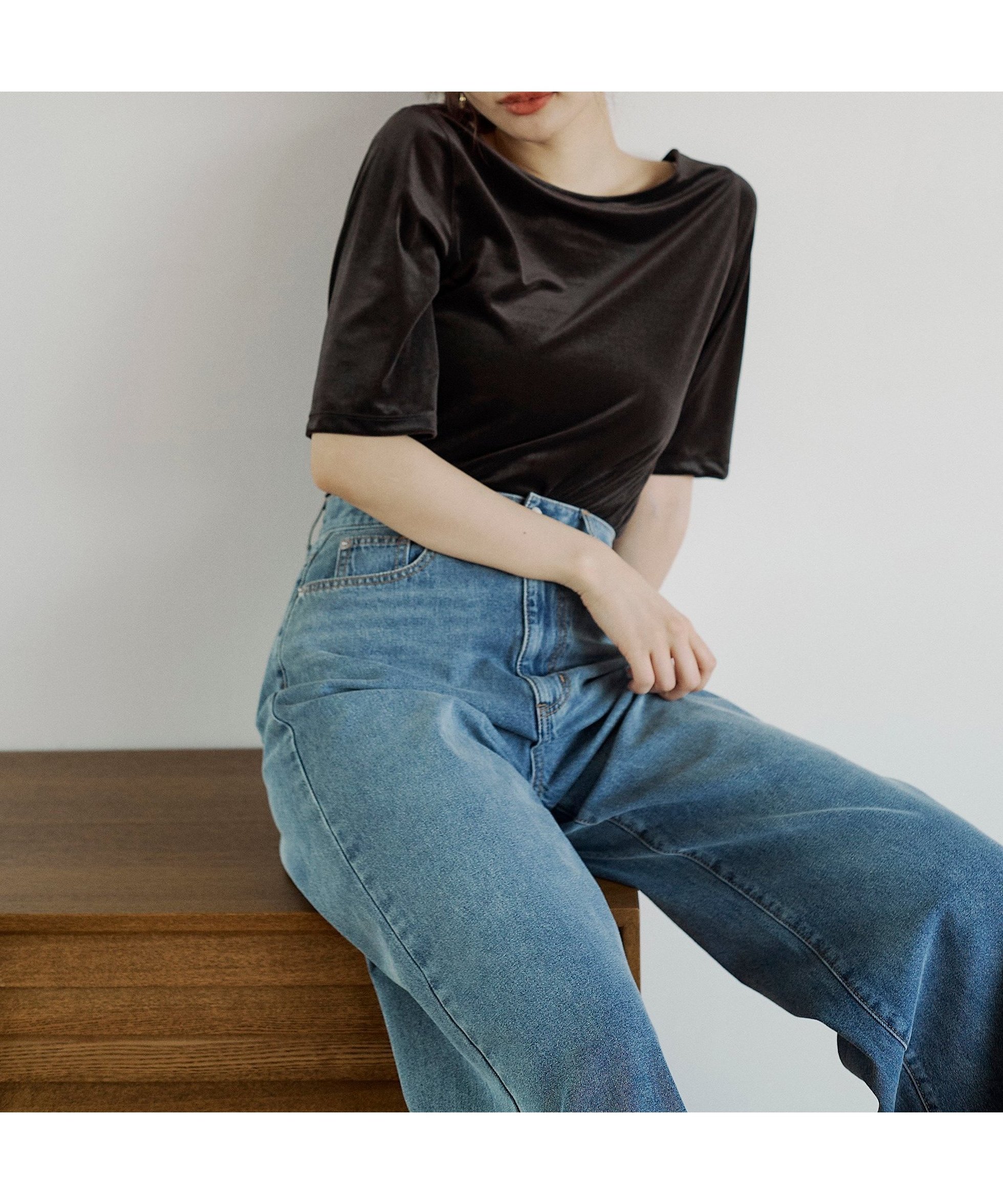 【プロポーション ボディドレッシング/PROPORTION BODY DRESSING】のハンドウォッシャブル シアーベロア5分袖トップス インテリア・キッズ・メンズ・レディースファッション・服の通販 founy(ファニー) 　ファッション　Fashion　レディースファッション　Fashion for Women　トップス・カットソー　Cut & Sew Tops　ベロアトップス　Velour Tops / Velvet-Look Items　カットソー　Cut and Sewn Top　シアー　Sheer, See-Through　シャーリング　Shirring, Ruched　シンプル　Simple, Minimal　ベロア　Velour, Soft Velvet　チャコール2|ID: prp329100004693411 ipo3291000000033888795