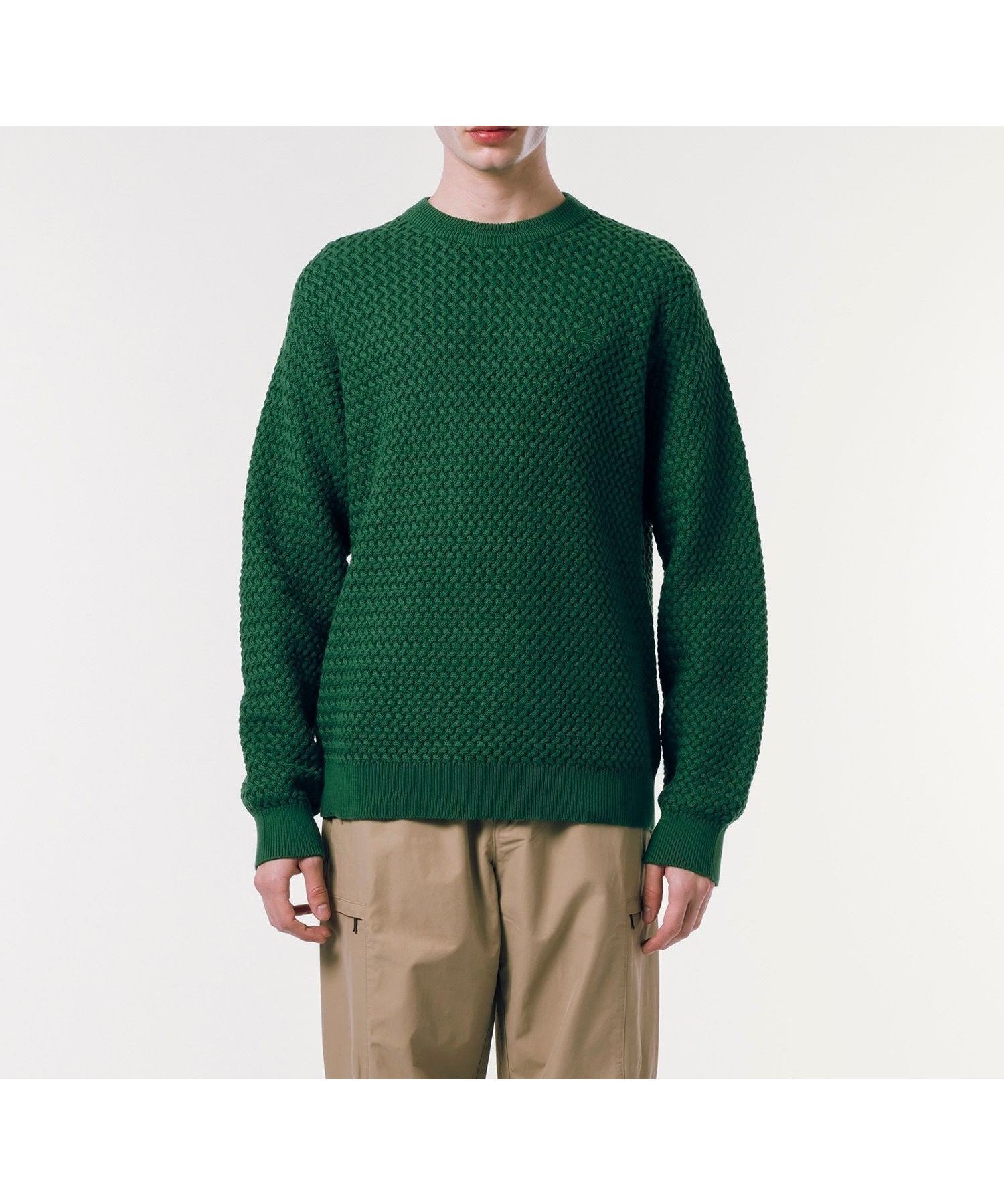 【ラコステ/LACOSTE / MEN】のローゲージ バスケット編み ニットクルーネックセーター インテリア・キッズ・メンズ・レディースファッション・服の通販 founy(ファニー) 　ファッション　Fashion　メンズファッション　Fashion for Men　ストライプ　Stripe, Striped Pattern　セーター　Sweater, Knitwear　バスケット　Basket, Basket Bag　グリーン|ID: prp329100004693437 ipo3291000000033889004