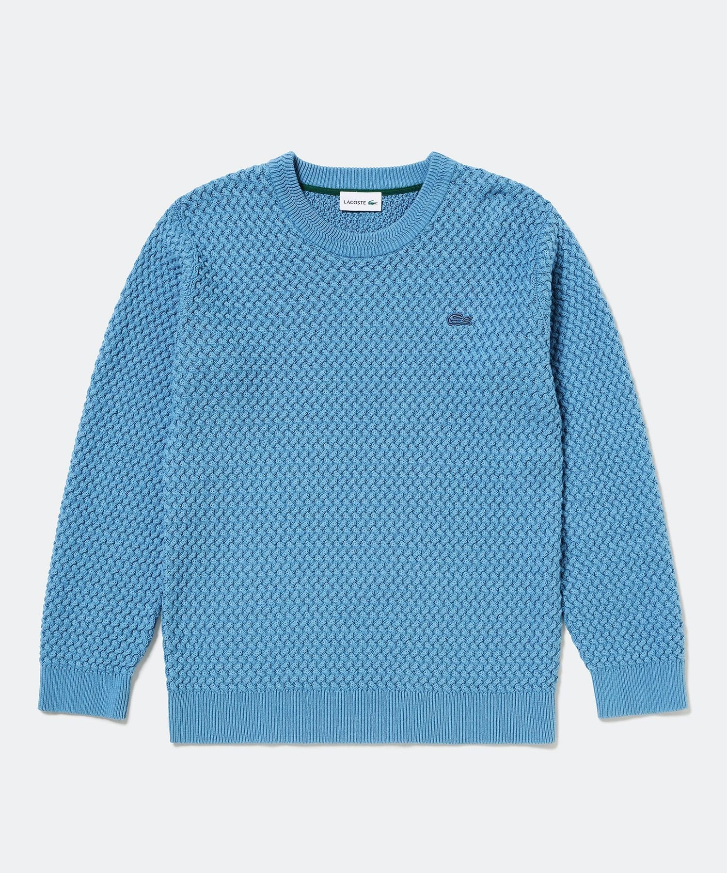 【ラコステ/LACOSTE / MEN】のローゲージ バスケット編み ニットクルーネックセーター インテリア・キッズ・メンズ・レディースファッション・服の通販 founy(ファニー) 　ファッション　Fashion　メンズファッション　Fashion for Men　ストライプ　Stripe, Striped Pattern　セーター　Sweater, Knitwear　バスケット　Basket, Basket Bag　グレイッシュブルー|ID: prp329100004693437 ipo3291000000033889008