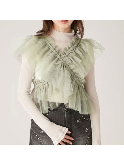 【リリーブラウン/Lily Brown】のマルチウェイラッフルチュールボレロ インテリア・キッズ・メンズ・レディースファッション・服の通販 founy(ファニー) 　ファッション　Fashion　レディースファッション　Fashion for Women　アウター　Coat / Outerwear Collection　ボレロ・ショート丈ジャケット / ドレス羽織りに　Boleros & Short Jackets　エレガント 上品　Elegant　ダウン　Down, Puffer　チュール　Tulip, Tulip Motif　デニム　Denim, Jeans Material　ワンショル　One Shoulder, Asymmetrical　KKI[026]|ID: prp329100004693453 ipo3291000000033889133