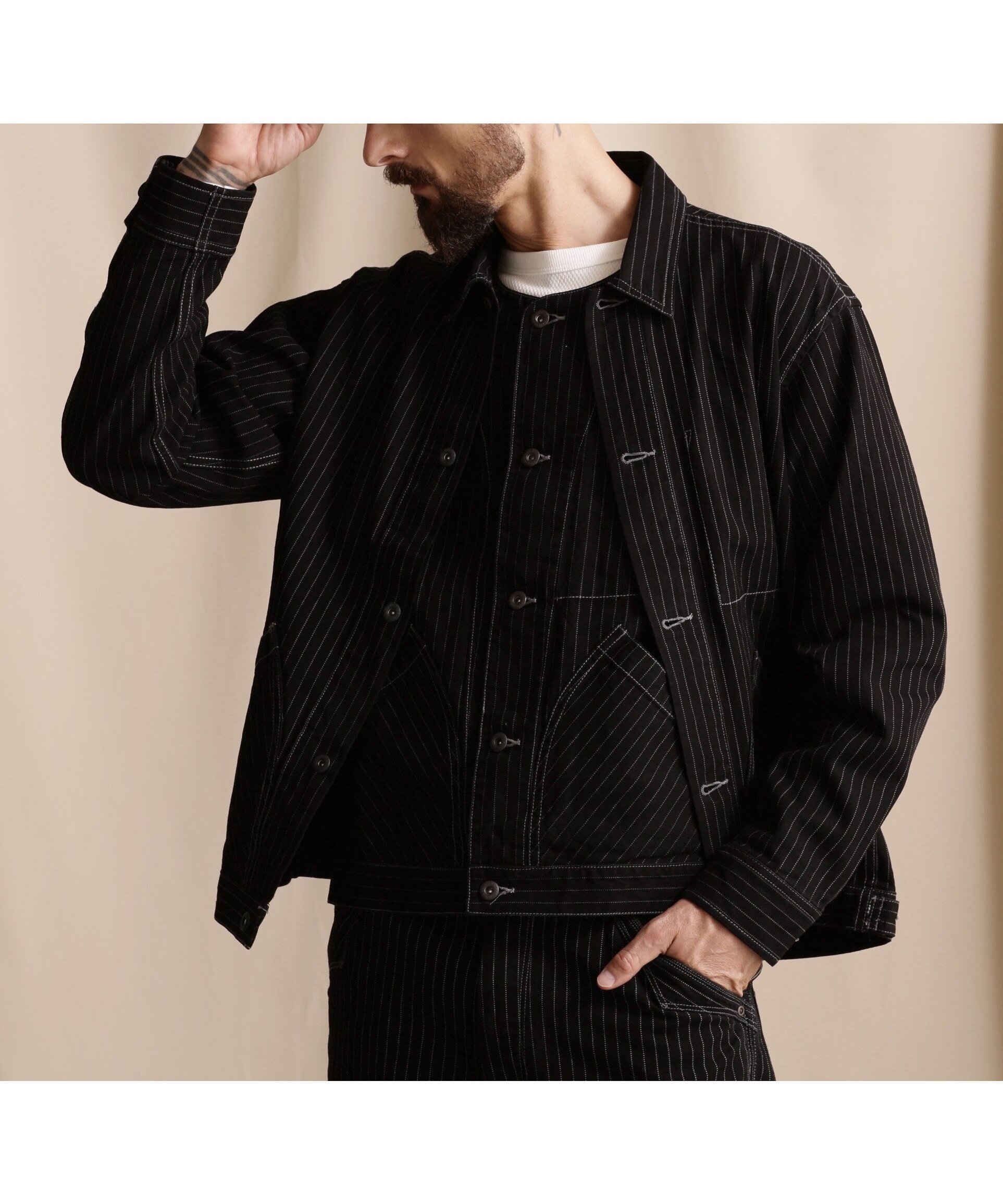【ショット/Schott / MEN】のOLD HICKORY DENIM JACKET/オールドヒッコリーデニムジャケット インテリア・キッズ・メンズ・レディースファッション・服の通販 founy(ファニー) 　ファッション　Fashion　メンズファッション　Fashion for Men　インディゴ　Indigo Denim　ストライプ　Stripe, Striped Pattern　バランス　Balance, Style Balance　プリント　Print, Printed Pattern　ブラック|ID: prp329100004693456 ipo3291000000033889152