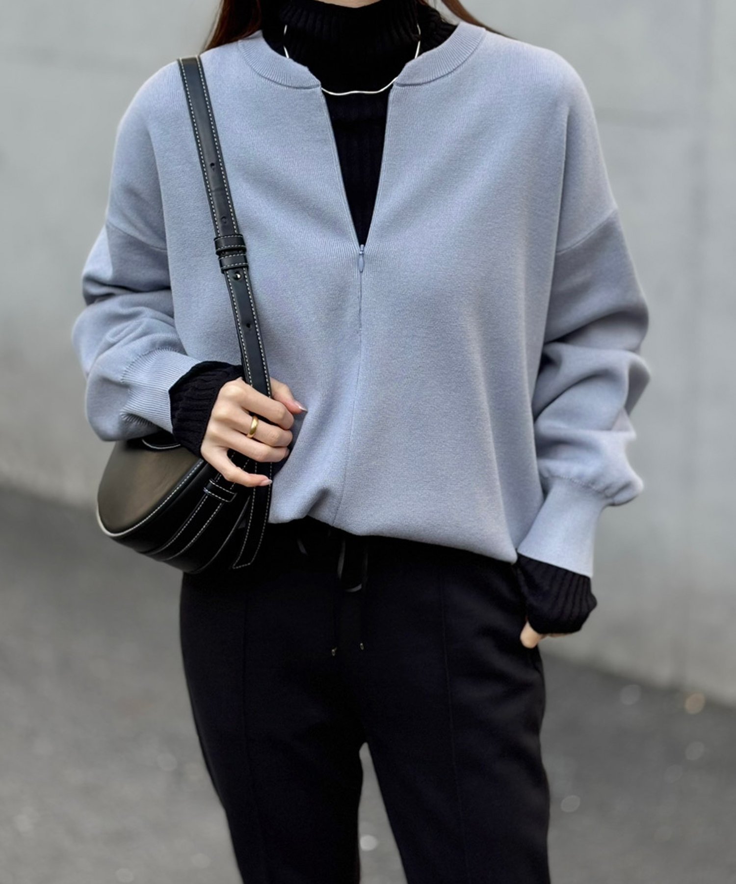 【スタイルドア/STYLEDOOR】のフロント2wayニットプルオーバー インテリア・キッズ・メンズ・レディースファッション・服の通販 founy(ファニー) 　ファッション　Fashion　レディースファッション　Fashion for Women　トップス・カットソー　Cut & Sew Tops　ニット　Knit Tops & Sweaters　カジュアルプルオーバー・ニットトップス　Pullovers & Knit Tops / Casual Pullovers　インナー　Innerwear　キャミソール　Camisole, Spaghetti Strap Top　クール　Cool, Chic　サテン　Satin, Glossy Fabric　シンプル　Simple, Minimal　タンク　Tank Top, Sleeveless Top　タートル　Turtleneck, Turtle Collar　デニム　Denim, Jeans Material　フロント　Front, Front Design　ベーシック　Basic, Essential　ボトム　Bottoms, Lower Wear　ボーダー　Border, Stripe　無地　Plain, Solid Color　ワイド　Wide, Wide Fit　サックス|ID: prp329100004693469 ipo3291000000036071233