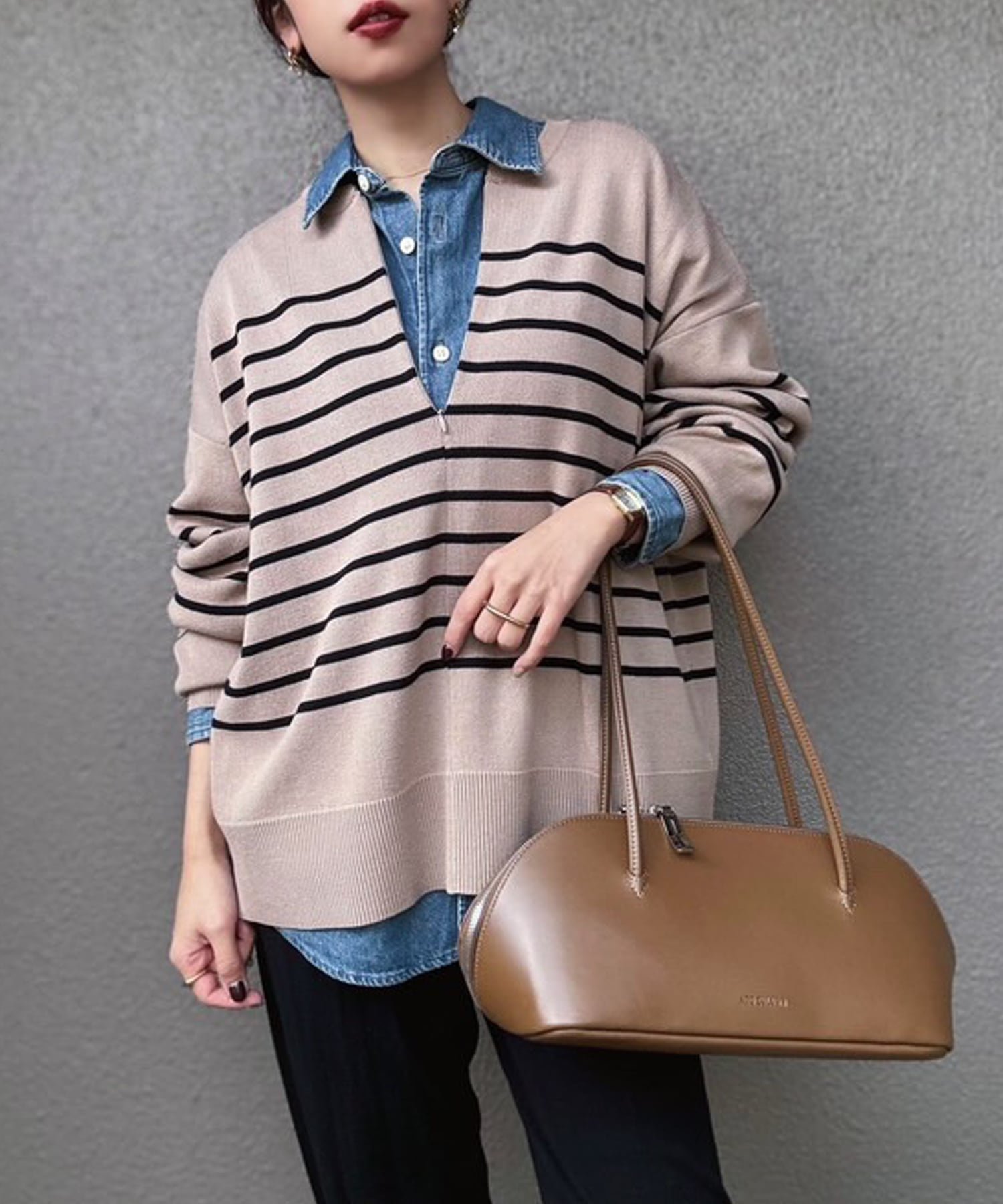 【スタイルドア/STYLEDOOR】のフロント2wayニットプルオーバー インテリア・キッズ・メンズ・レディースファッション・服の通販 founy(ファニー) 　ファッション　Fashion　レディースファッション　Fashion for Women　トップス・カットソー　Cut & Sew Tops　ニット　Knit Tops & Sweaters　カジュアルプルオーバー・ニットトップス　Pullovers & Knit Tops / Casual Pullovers　インナー　Innerwear　キャミソール　Camisole, Spaghetti Strap Top　クール　Cool, Chic　サテン　Satin, Glossy Fabric　シンプル　Simple, Minimal　タンク　Tank Top, Sleeveless Top　タートル　Turtleneck, Turtle Collar　デニム　Denim, Jeans Material　フロント　Front, Front Design　ベーシック　Basic, Essential　ボトム　Bottoms, Lower Wear　ボーダー　Border, Stripe　無地　Plain, Solid Color　ワイド　Wide, Wide Fit　ベージュボーダー|ID: prp329100004693469 ipo3291000000036071250