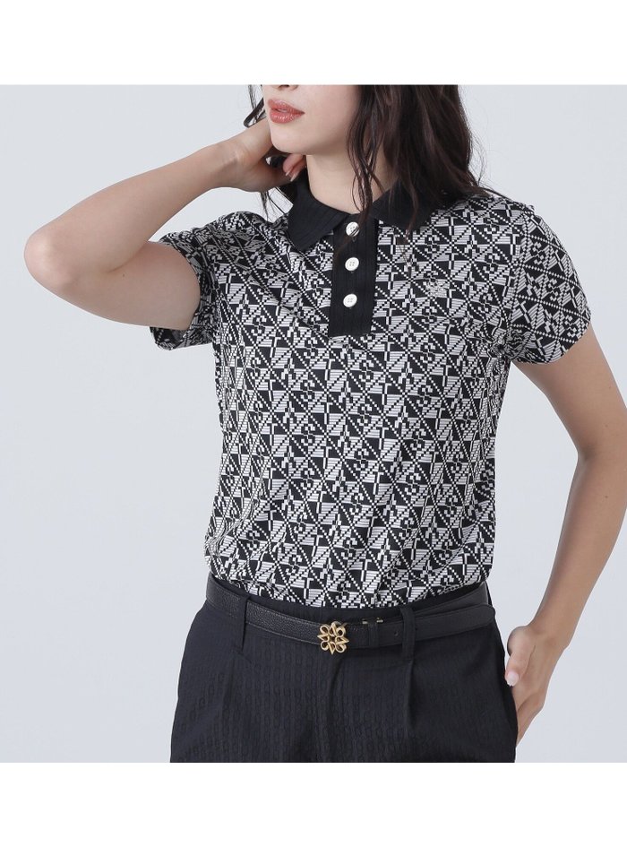 【その他のブランド/Other】のSTA柄チェッカー柄ジャガード半袖ポロシャツ (WOMENS) インテリア・キッズ・メンズ・レディースファッション・服の通販 founy(ファニー) https://founy.com/ ファッション Fashion レディースファッション Fashion for Women トップス・カットソー Cut & Sew Tops シャツ・ブラウス・オフィスカジュアル Elegant Blouses & Button-Ups ポロシャツ・きれいめカジュアル Smart-Casual Polo Tops ゴルフ Golf チェック Check, Plaid, Tartan バランス Balance, Style Balance ポロシャツ Polo Shirt, Collared Tee ラウンド Round, Round Neck エレガント 上品 Elegant 切替 Switching, Contrast Panel 半袖 Short Sleeve, Half Sleeve |ID: prp329100004693501 ipo3291000000033889575