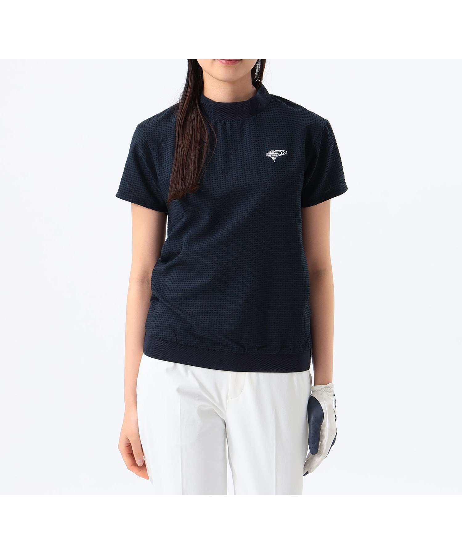 【ビームス ゴルフ/BEAMS GOLF】のWOMEN ORANGE LABEL / ドットエアモックネックシャツ インテリア・キッズ・メンズ・レディースファッション・服の通販 founy(ファニー) 　ファッション　Fashion　レディースファッション　Fashion for Women　トップス・カットソー　Cut & Sew Tops　シャツ・ブラウス・オフィスカジュアル　Elegant Blouses & Button-Ups　アウトドア　Outdoor Clothing　吸水　Absorbent, Quick-Dry　軽量　Lightweight, Ultra Light　シンプル　Simple, Minimal　センター　Center, Center Line　ドット　Polka Dot, Dot Pattern　フィット　Fit, Slim Fit　メッシュ　Mesh, Net Fabric　モックネック　Mock Neck, Short Turtleneck　ラウンド　Round, Round Neck　夏　Summer　ゴルフ　Golf　NAVY|ID: prp329100004693587 ipo3291000000033890410