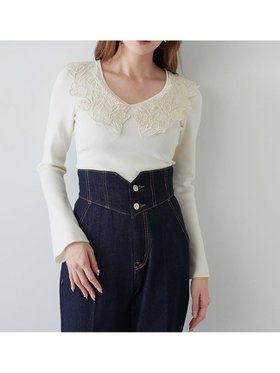 【スナイデル/SNIDEL】 エンブロイダリーカラーニットプルオーバー人気、トレンドファッション・服の通販 founy(ファニー) ファッション Fashion レディースファッション Fashion for Women トップス・カットソー Cut & Sew Tops ニット Knit Tops & Sweaters カジュアルプルオーバー・ニットトップス Pullovers & Knit Tops / Casual Pullovers エレガント 上品 Elegant オーガンジー Organza Fabric デコルテ Décolleté, Neckline ビッグ Big, Oversized フィット Fit, Slim Fit フロント Front, Front Design ボタニカル Botanical, Floral Pattern |ID:prp329100004693677