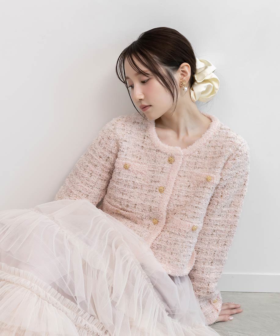【ランダ/RANDA】のツイードニットカーディガン インテリア・キッズ・メンズ・レディースファッション・服の通販 founy(ファニー) 　ファッション　Fashion　レディースファッション　Fashion for Women　トップス・カットソー　Cut & Sew Tops　ニット　Knit Tops & Sweaters　カーディガン・羽織り　Layered Style Cardigans　おすすめ　Recommended / Our Picks　クラシカル　Classical, Vintage-Inspired　クロップド　Cropped, Short Length　ジャケット　Jacket, Outerwear　ダウン　Down, Puffer　ツイード　Twill, Twill Weave　デニム　Denim, Jeans Material　トレンド　Trend, Trending Now　フレア　Flare, Flared　ワイド　Wide, Wide Fit　エレガント 上品　Elegant　PINK|ID: prp329100004693725 ipo3291000000033891563