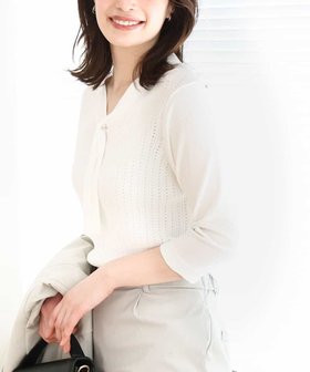 【オフオン/ofuon】のボウタイデザイン六分袖ニット/洗える/WEB限定サイズあり 人気、トレンドファッション・服の通販 founy(ファニー) ファッション Fashion レディースファッション Fashion for Women トップス・カットソー Cut & Sew Tops ニット Knit Tops & Sweaters アイレット Eyelet Lace コンパクト Compact, Small Size シルバー Silver, Metallic Silver ジャケット Jacket, Outerwear エレガント 上品 Elegant ビジネス 仕事 通勤 Business / Work / Commuting 冬 Winter / This Winter 夏 Summer 春 Spring 洗える Machine Washable 秋 Autumn |ID:prp329100004693758