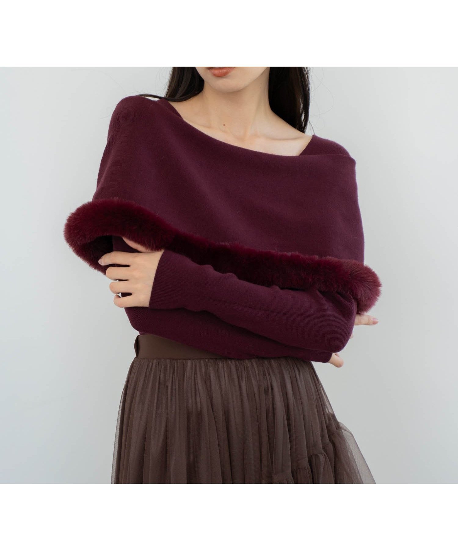 【ノエラ/Noela】のファートリムニット インテリア・キッズ・メンズ・レディースファッション・服の通販 founy(ファニー) 　ファッション　Fashion　レディースファッション　Fashion for Women　トップス・カットソー　Cut & Sew Tops　ニット　Knit Tops & Sweaters　おすすめ　Recommended / Our Picks　フェイクファー　Faux Fur, Imitation Fur　ポケット　Pocket, Pocket Detail　ボルドー|ID: prp329100004693786 ipo3291000000033891887