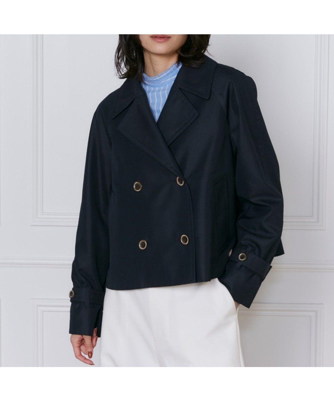 【イネド/INED】のショートトレンチコート インテリア・キッズ・メンズ・レディースファッション・服の通販 founy(ファニー) 　ファッション　Fashion　レディースファッション　Fashion for Women　アウター　Coat / Outerwear Collection　コート・ロングコート・ピーコート　Long Coats, Peacoats & More　トレンチコート / 春秋の定番アウター　Trench Coats　クラシック　Classic, Timeless Style　ショート　Short, Short Length　シンプル　Simple, Minimal　ダブル　Double, Double-Breasted　バランス　Balance, Style Balance　ポケット　Pocket, Pocket Detail　エレガント 上品　Elegant　ネイビー|ID: prp329100004693814 ipo3291000000033892062