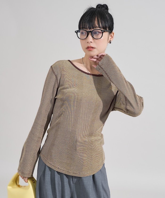 【フリークスストア/FREAK'S STORE】の変形リブ ボーダー ロンT【限定展開】 インテリア・キッズ・メンズ・レディースファッション・服の通販 founy(ファニー) 　ファッション　Fashion　レディースファッション　Fashion for Women　トップス・カットソー　Cut & Sew Tops　ロングTシャツ・Tシャツ　Longline T-Shirts & Tees　冬　Winter / This Winter　コンパクト　Compact, Small Size　フィット　Fit, Slim Fit　ボーダー　Border, Stripe　A/W・秋冬　Autumn/Winter　ブラウン|ID: prp329100004693828 ipo3291000000033892140