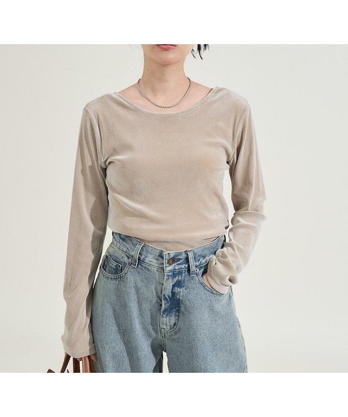 【フリークスストア/FREAK'S STORE】のベロア バックオープンロンTシャツ インテリア・キッズ・メンズ・レディースファッション・服の通販 founy(ファニー) 　ファッション　Fashion　レディースファッション　Fashion for Women　トップス・カットソー　Cut & Sew Tops　シャツ・ブラウス・オフィスカジュアル　Elegant Blouses & Button-Ups　ロングTシャツ・Tシャツ　Longline T-Shirts & Tees　ベロアトップス　Velour Tops / Velvet-Look Items　バッグ　Bags　冬　Winter / This Winter　インナー　Innerwear　キャミワンピース　Cami Dress, Slip Dress　コンパクト　Compact, Small Size　シンプル　Simple, Minimal　ビスチェ　Bustier, Corset Top　フィット　Fit, Slim Fit　ベスト　Vest, Waistcoat　ベロア　Velour, Soft Velvet　A/W・秋冬　Autumn/Winter　ベージュ|ID: prp329100004693831 ipo3291000000033892166