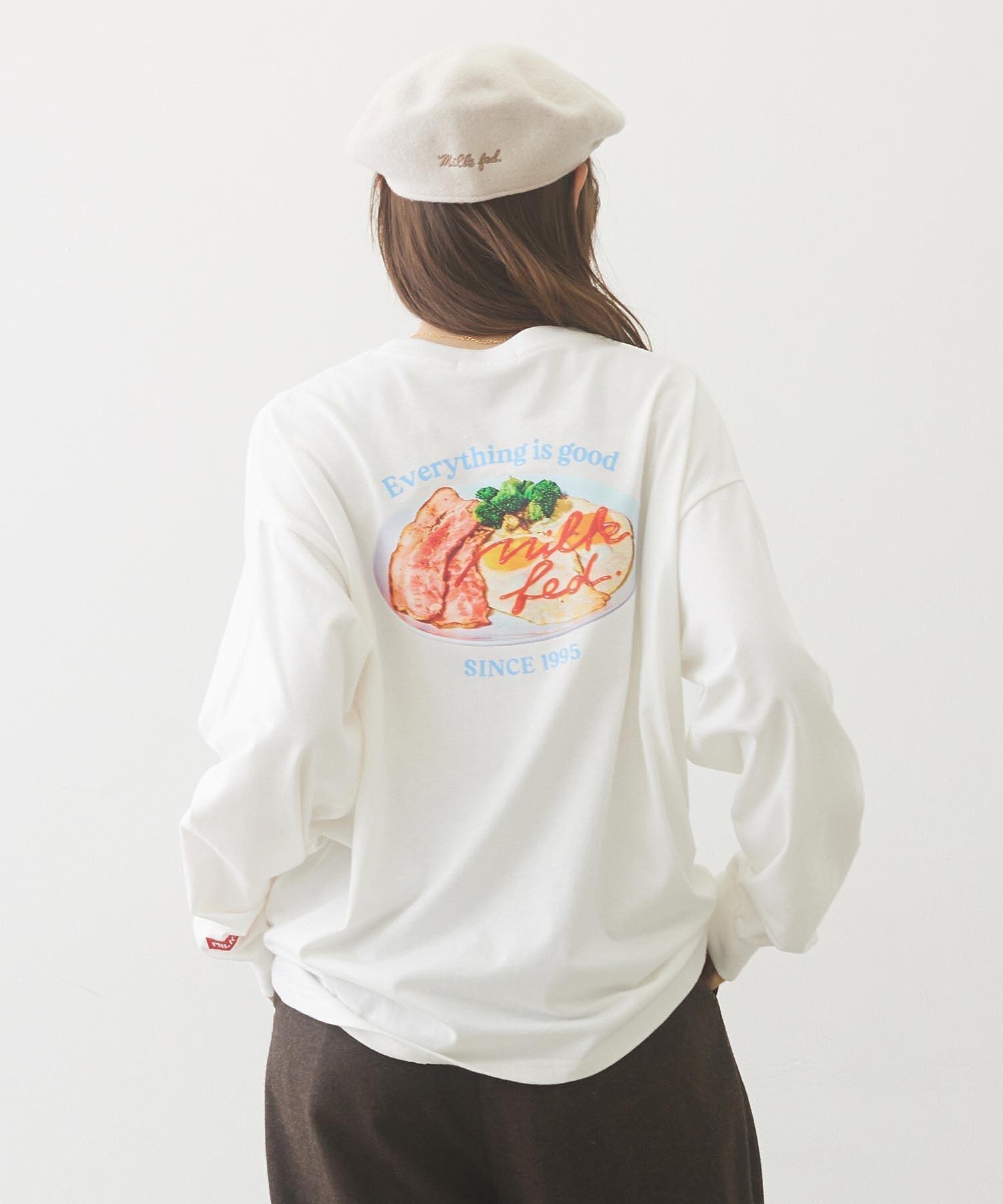 【ミルクフェド/MILKFED.】のBREAKFAST WIDE L/S TEE インテリア・キッズ・メンズ・レディースファッション・服の通販 founy(ファニー) 　ファッション　Fashion　レディースファッション　Fashion for Women　プリント　Print, Printed Pattern　プレート　Plate, Dish　OFF WHITE|ID: prp329100004693835 ipo3291000000034061778