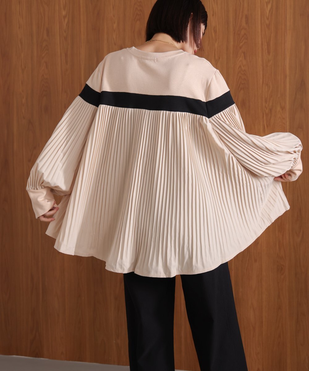 【バブ ブージュルード/Bab Bou Jeloud】の配色ラインプリーツプルオーバー 人気、トレンドファッション・服の通販 founy(ファニー) 　ファッション　Fashion　レディースファッション　Fashion for Women　トップス・カットソー　Cut & Sew Tops　カジュアルプルオーバー・ニットトップス　Pullovers & Knit Tops / Casual Pullovers　カットソー　Cut and Sewn Top　チュニック　Tunic, Long Top　ドッキング　Docking, Mixed Material　プリーツ　Pleats, Pleated　エレガント 上品　Elegant　再入荷　Restock / Back in Stock　 other-1|ID: prp329100004693865 ipo3291000000033975544