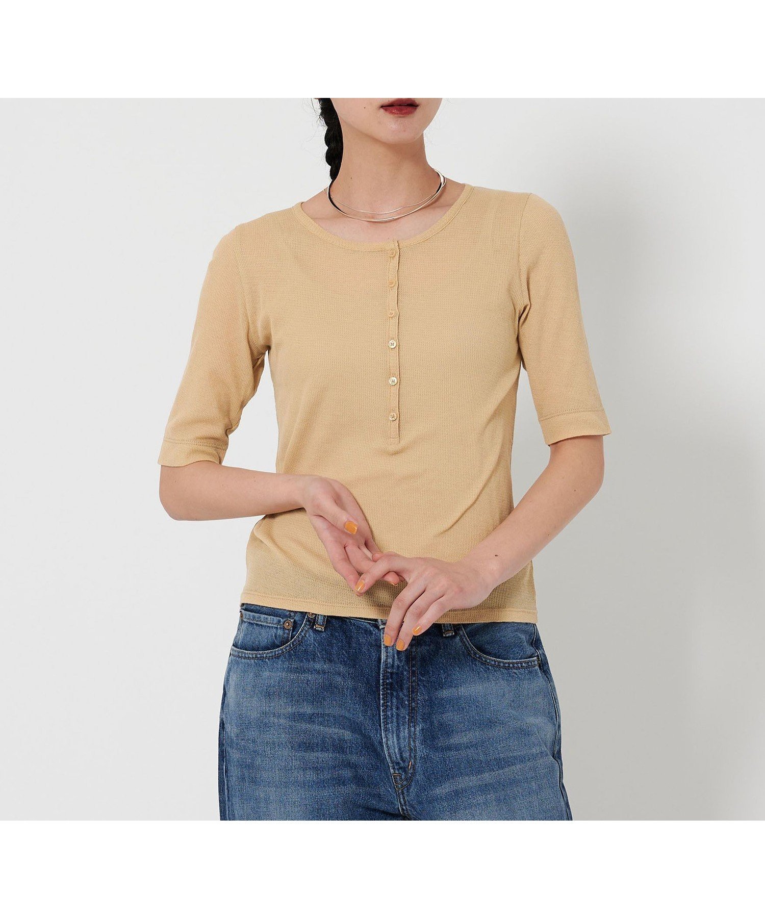 【ビューティ&ユース ユナイテッドアローズ/BEAUTY&YOUTH / UNITED ARROWS】のコットンシアーワッフル ヘンリーネック カットソー インテリア・キッズ・メンズ・レディースファッション・服の通販 founy(ファニー) 　ファッション　Fashion　レディースファッション　Fashion for Women　トップス・カットソー　Cut & Sew Tops　カットソー・ベーシックTシャツ　Cut-and-Sewn Tops / Stretch Tees & Basics　おすすめ　Recommended / Our Picks　カットソー　Cut and Sewn Top　コンパクト　Compact, Small Size　シアー　Sheer, See-Through　ワイド　Wide, Wide Fit　ワッフル　Waffle, Waffle Knit　夏　Summer　BEIGE|ID: prp329100004693887 ipo3291000000033892814
