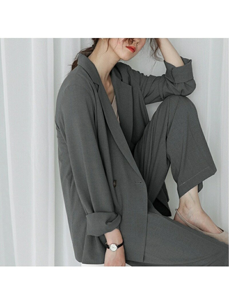 【ジュノア/JUNOAH】の2つボタンダブルジャケットセットアップ インテリア・キッズ・メンズ・レディースファッション・服の通販 founy(ファニー) 　ファッション　Fashion　レディースファッション　Fashion for Women　アウター　Coat / Outerwear Collection　レディースジャケット・軽アウター　Jackets　チャコール|ID: prp329100004693934 ipo3291000000033893385