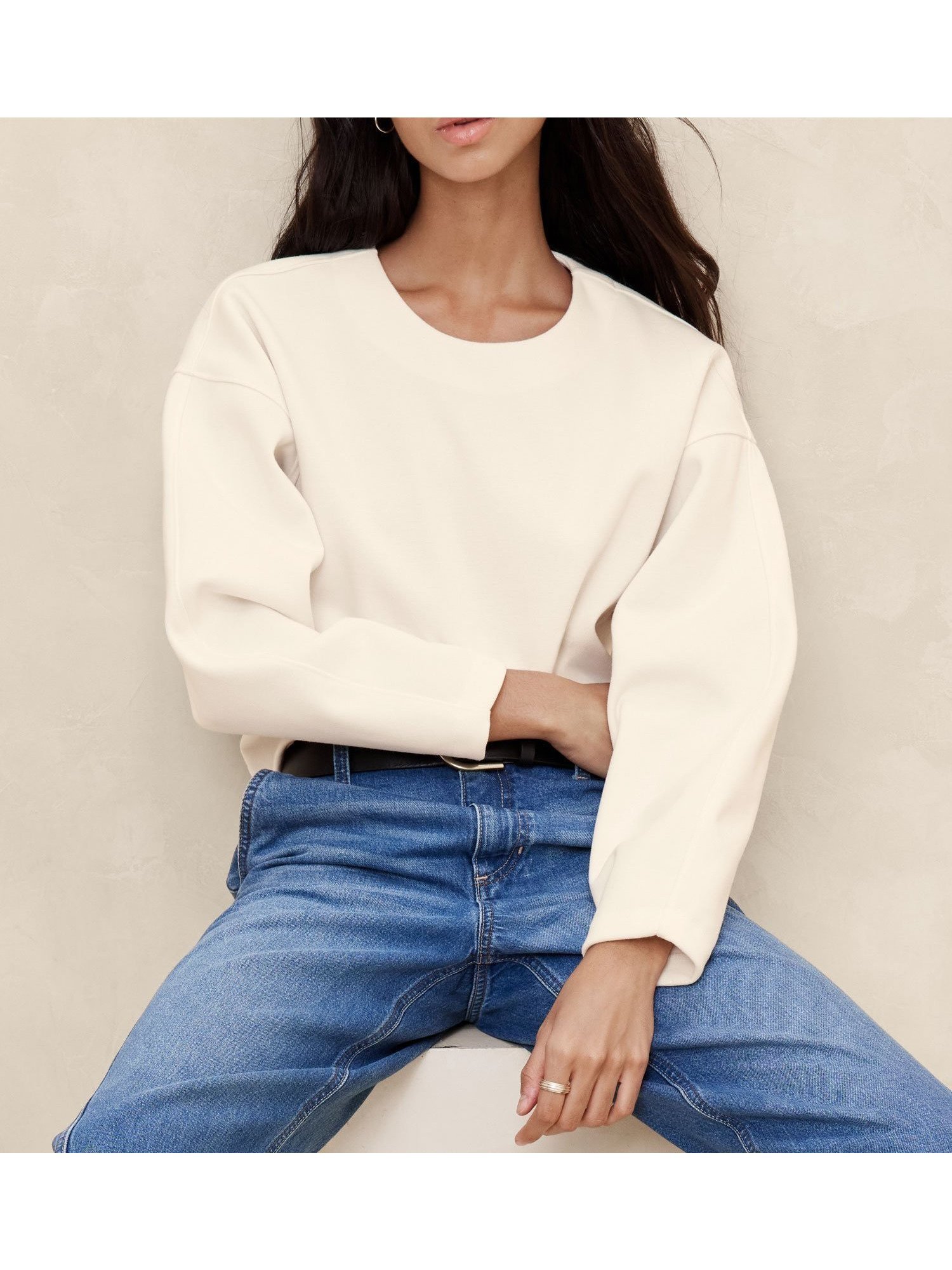【バナナリパブリック ファクトリーストア/BANANA REPUBLIC FACTORY STORE】のBANANA REPUBLIC FACTORY STORE コクーンスウェットシャツ インテリア・キッズ・メンズ・レディースファッション・服の通販 founy(ファニー) 　ファッション　Fashion　レディースファッション　Fashion for Women　トップス・カットソー　Cut & Sew Tops　シャツ・ブラウス・オフィスカジュアル　Elegant Blouses & Button-Ups　レディースパーカー・カジュアルフーディー　Casual Hoodies & Sweatshirts　スウェット・クルーネックトップス　Sweatshirts & Crewnecks / Relaxed Fit Sweat Tops　ジャケット　Jacket, Outerwear　ストレート　Straight, Straight Cut　スリーブ　Sleeve, Long Sleeve / Short Sleeve　ベスト　Vest, Waistcoat　ロング　Long, Long-Length　SNOW_DAY|ID: prp329100004693938 ipo3291000000033893420