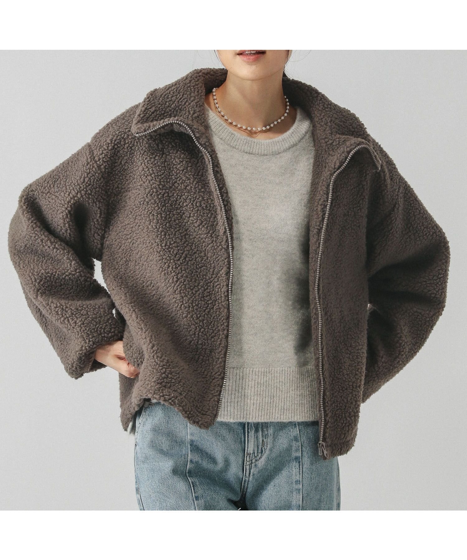【グローバルワーク/GLOBAL WORK】のボアスタンドブルゾン/115435 インテリア・キッズ・メンズ・レディースファッション・服の通販 founy(ファニー) 　ファッション　Fashion　レディースファッション　Fashion for Women　アウター　Coat / Outerwear Collection　ブルゾンジャケット・スポーティアウター　Blouson Jackets　インナー　Innerwear　スタンド　Stand Collar, Upright Stand　バランス　Balance, Style Balance　ブルゾン　Blouson, Bomber Jacket　楽ちん　Easy Fit, Comfortable　軽量　Lightweight, Ultra Light　防寒　Cold Protection, Winter-Ready　グレイッシュモカ54|ID: prp329100004693979 ipo3291000000033893892