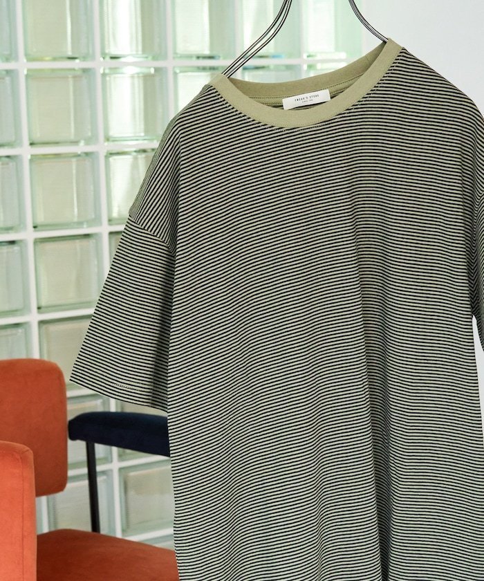【フリークスストア/FREAK'S STORE】のビックシルエット カラー 細ボーダー 半袖 Tシャツ【限定展開】 25SS インテリア・キッズ・メンズ・レディースファッション・服の通販 founy(ファニー) 　ファッション　Fashion　レディースファッション　Fashion for Women　トップス・カットソー　Cut & Sew Tops　シャツ・ブラウス・オフィスカジュアル　Elegant Blouses & Button-Ups　ロングTシャツ・Tシャツ　Longline T-Shirts & Tees　2025年　2025　2025春夏・S/S　Spring/Summer 2025 SS25　ビッグ　Big, Oversized　ベーシック　Basic, Essential　ボーダー　Border, Stripe　人気　Popular, Best Seller　半袖　Short Sleeve, Half Sleeve　吸水　Absorbent, Quick-Dry　夏　Summer　S/S・春夏　SS, Spring/Summer, Warm Season　ベージュ×ブラック|ID: prp329100004694008 ipo3291000000033894106