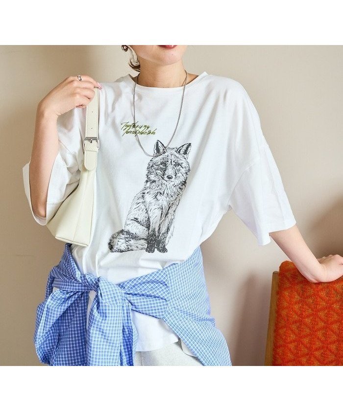 【フリークスストア/FREAK'S STORE】のキツネ 線画 プリント×ロゴ 刺繍 BIG 半袖 Tシャツ【限定展開】 25SS 人気、トレンドファッション・服の通販 founy(ファニー) 　ファッション　Fashion　レディースファッション　Fashion for Women　トップス・カットソー　Cut & Sew Tops　シャツ・ブラウス・オフィスカジュアル　Elegant Blouses & Button-Ups　ロングTシャツ・Tシャツ　Longline T-Shirts & Tees　2025年　2025　2025春夏・S/S　Spring/Summer 2025 SS25　おすすめ　Recommended / Our Picks　シンプル　Simple, Minimal　ジャケット　Jacket, Outerwear　ストラップサンダル　Strappy Sandals, Strap Sandals　ダメージ　Distressed, Destroyed　デニム　Denim, Jeans Material　ビッグ　Big, Oversized　プリント　Print, Printed Pattern　エレガント 上品　Elegant　半袖　Short Sleeve, Half Sleeve　夏　Summer　S/S・春夏　SS, Spring/Summer, Warm Season　 other-1|ID: prp329100004694010 ipo3291000000033894119