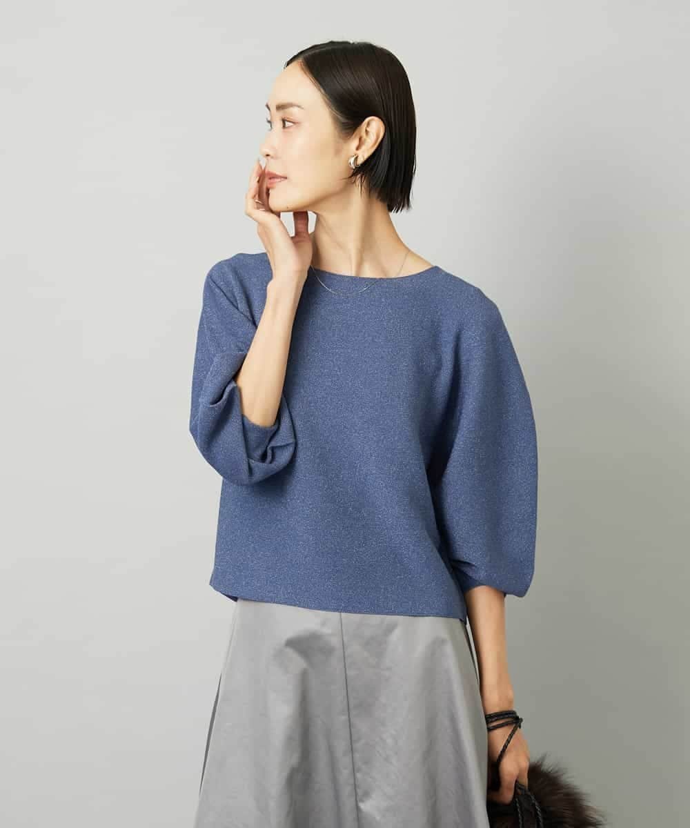 【ミッシェルクラン/MICHEL KLEIN】のホールガーメントラメニット インテリア・キッズ・メンズ・レディースファッション・服の通販 founy(ファニー) 　ファッション　Fashion　レディースファッション　Fashion for Women　トップス・カットソー　Cut & Sew Tops　ニット　Knit Tops & Sweaters　洗える　Machine Washable　コンパクト　Compact, Small Size　シンプル　Simple, Minimal　ジーンズ　Jeans, Denim Pants　スリーブ　Sleeve, Long Sleeve / Short Sleeve　フェミニン　Feminine, Girly　フォルム　Silhouette, Form　ホールガーメント　WholeGarment, Seamless Knit　ワイド　Wide, Wide Fit　エレガント 上品　Elegant　ブルー|ID: prp329100004694040 ipo3291000000033894464