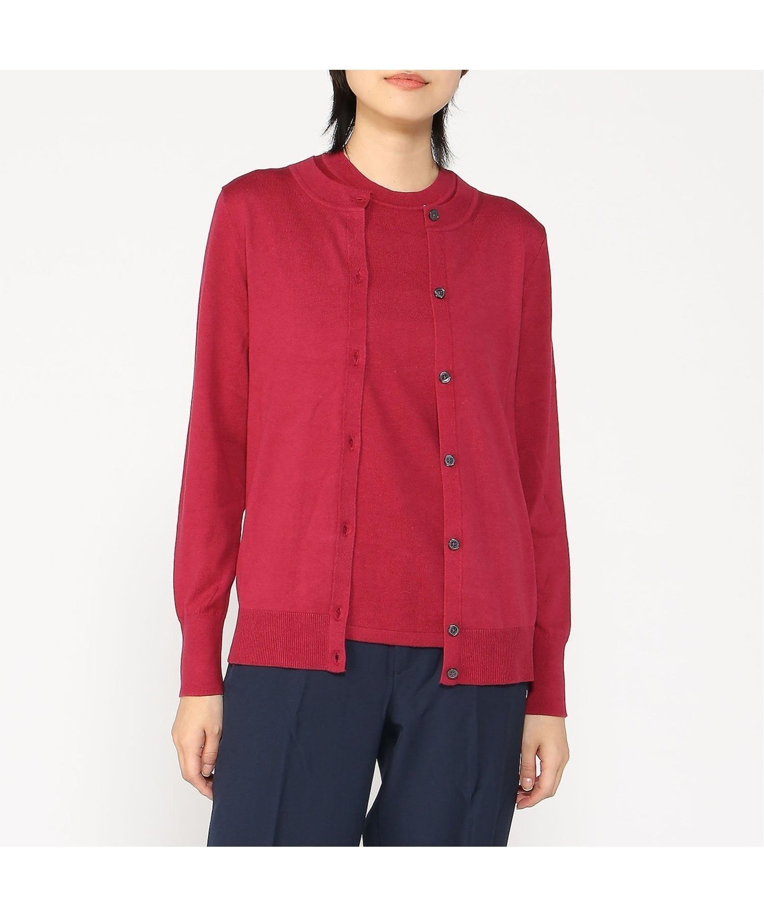 【バナナリパブリック ファクトリーストア/BANANA REPUBLIC FACTORY STORE】のBANANA REPUBLIC FACTORY STORE 日本限定 クルーネックカーディガン インテリア・キッズ・メンズ・レディースファッション・服の通販 founy(ファニー) 　ファッション　Fashion　レディースファッション　Fashion for Women　トップス・カットソー　Cut & Sew Tops　カーディガン・羽織り　Layered Style Cardigans　カーディガン　Cardigan, Knitwear　フィット　Fit, Slim Fit　ベーシック　Basic, Essential　DARK_FUSCHIA|ID: prp329100004694118 ipo3291000000033894940