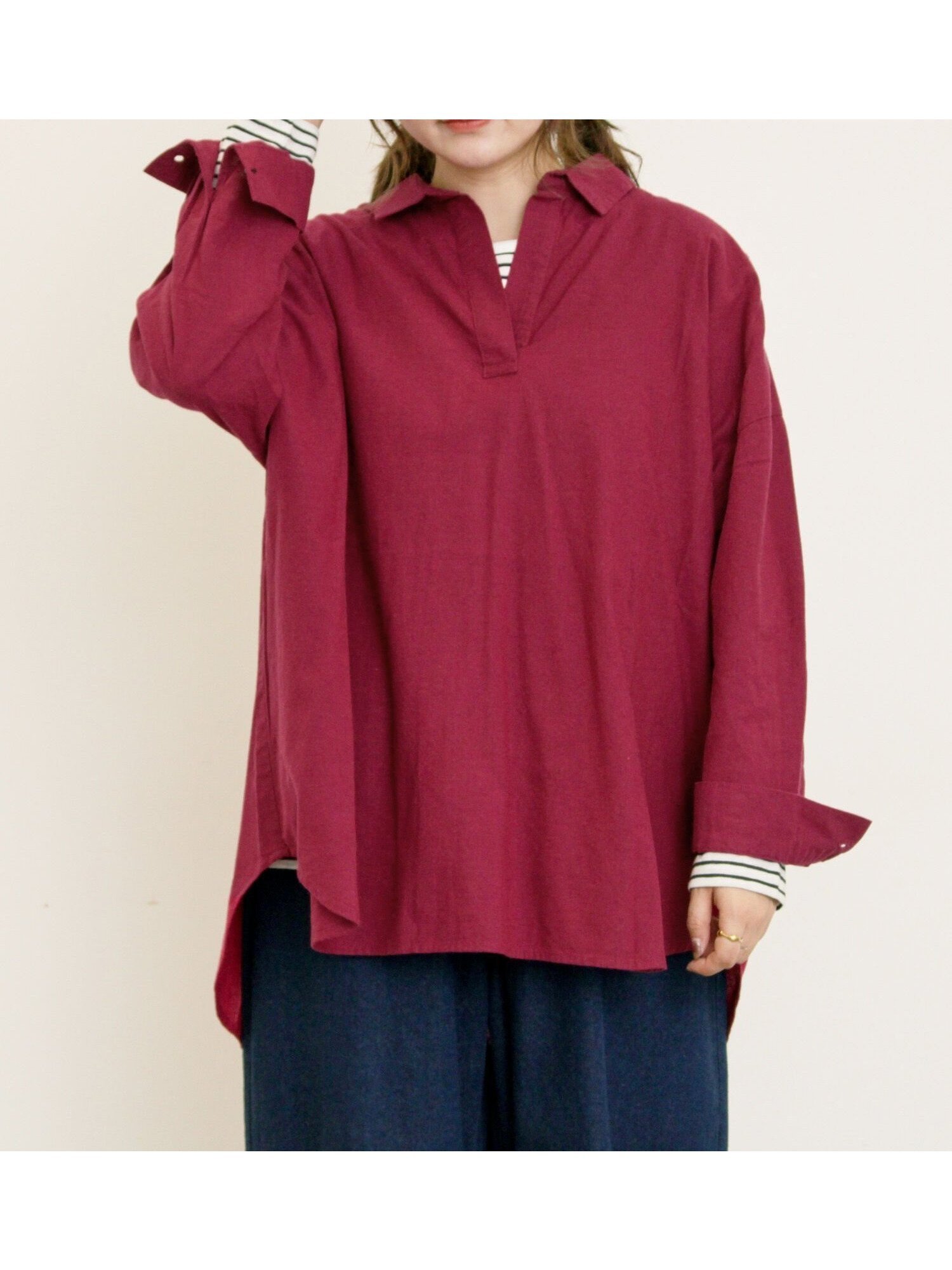 【サマンサモスモス/Samansa Mos2】の後ろ釦スキッパーチュニック インテリア・キッズ・メンズ・レディースファッション・服の通販 founy(ファニー) 　ファッション　Fashion　レディースファッション　Fashion for Women　トップス・カットソー　Cut & Sew Tops　シンプル　Simple, Minimal　スキッパー　Skipper, Open Collar　チュニック　Tunic, Long Top　パープル|ID: prp329100004694133 ipo3291000000033895014