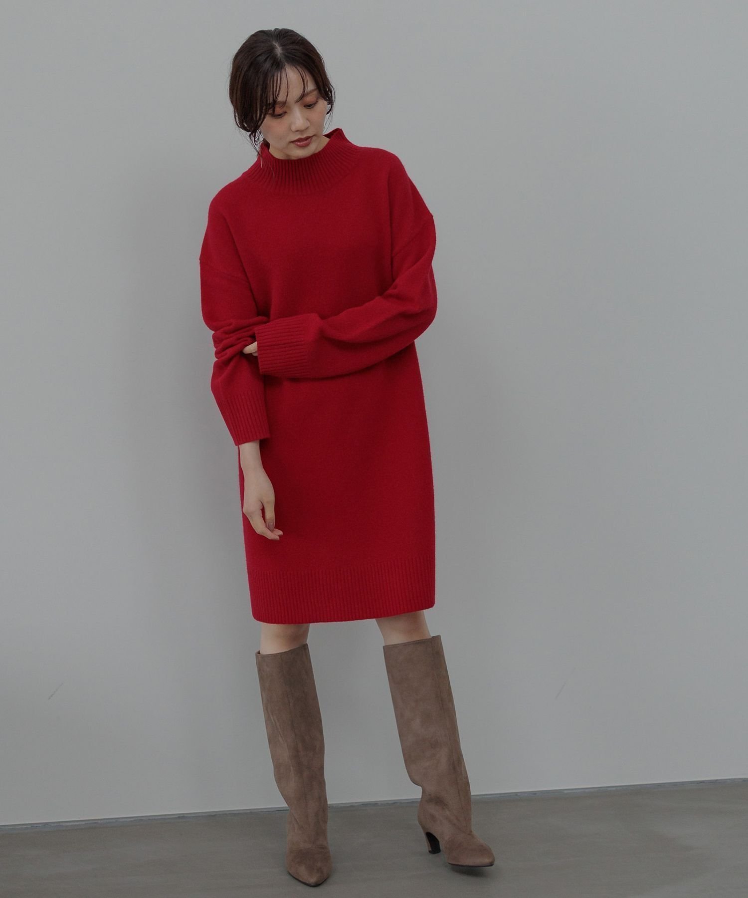 【アンデミュウ/Andemiu】のAQUAハイネックミニワンピース インテリア・キッズ・メンズ・レディースファッション・服の通販 founy(ファニー) 　ファッション　Fashion　レディースファッション　Fashion for Women　ワンピース　Dresses　ハイネック　High Neck, Mock Neck　フォルム　Silhouette, Form　ロング　Long, Long-Length　冬　Winter / This Winter　ボルドー|ID: prp329100004694188 ipo3291000000033895334