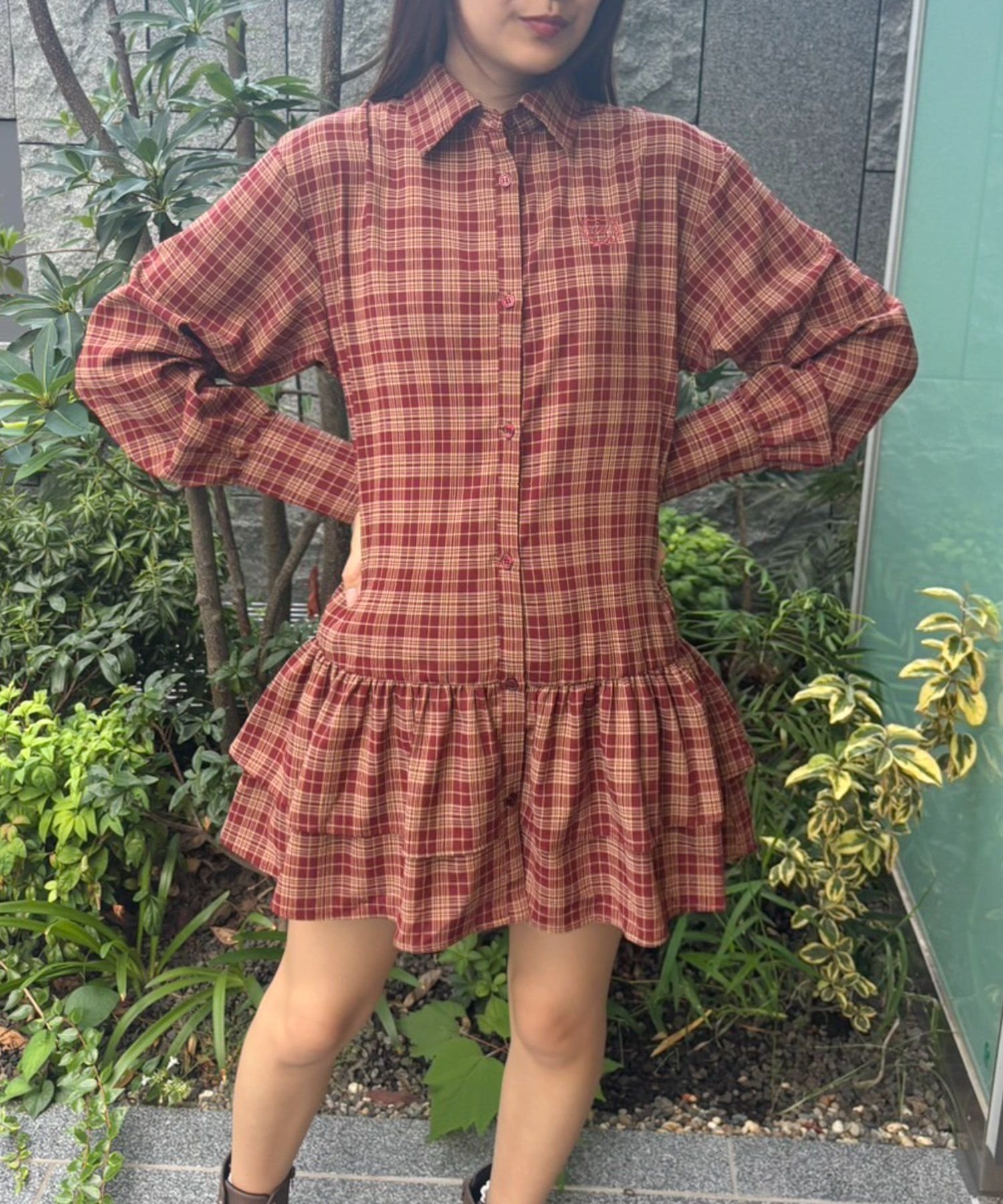 【レトロガール/RETRO GIRL】の2段フリルチュニックOP 人気、トレンドファッション・服の通販 founy(ファニー) 　ファッション　Fashion　レディースファッション　Fashion for Women　トップス・カットソー　Cut & Sew Tops　ワンピース　Dresses　チュニック　Tunic Tops & Dresses　おすすめ　Recommended / Our Picks　ガーリー　Girly, Feminine Style　シャツワンピ　Shirt Dress, Shirt One-Piece　ショート　Short, Short Length　チェック　Check, Plaid, Tartan　チュニック　Tunic, Long Top　デニム　Denim, Jeans Material　フリル　Frill, Ruffle　ボトム　Bottoms, Lower Wear　秋　Autumn　羽織　Haori, Light Jacket　 other-1|ID: prp329100004694201 ipo3291000000033895387