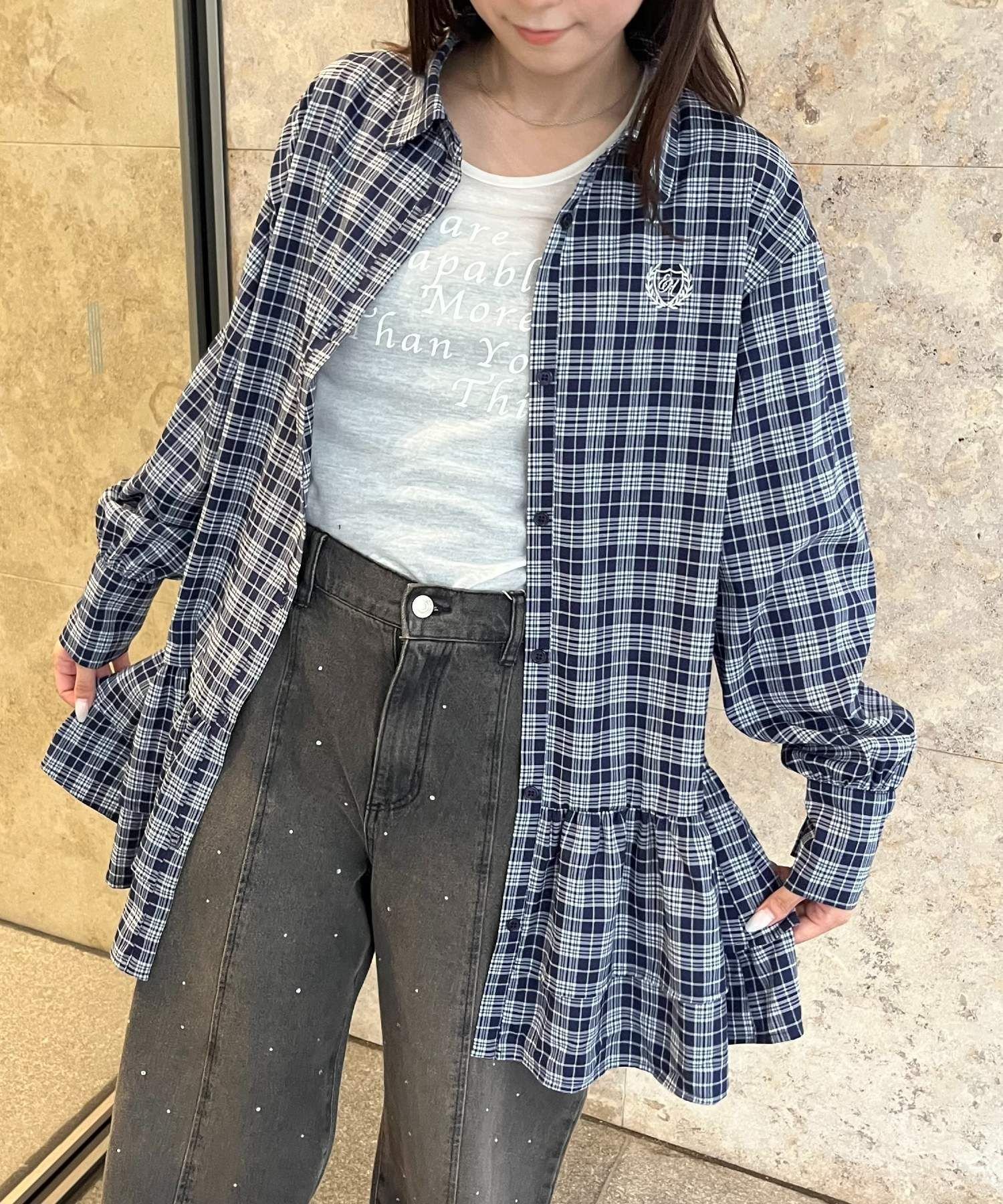 【レトロガール/RETRO GIRL】の2段フリルチュニックOP インテリア・キッズ・メンズ・レディースファッション・服の通販 founy(ファニー) 　ファッション　Fashion　レディースファッション　Fashion for Women　トップス・カットソー　Cut & Sew Tops　ワンピース　Dresses　チュニック　Tunic Tops & Dresses　おすすめ　Recommended / Our Picks　ガーリー　Girly, Feminine Style　シャツワンピ　Shirt Dress, Shirt One-Piece　ショート　Short, Short Length　チェック　Check, Plaid, Tartan　チュニック　Tunic, Long Top　デニム　Denim, Jeans Material　フリル　Frill, Ruffle　ボトム　Bottoms, Lower Wear　秋　Autumn　羽織　Haori, Light Jacket　ブルー/チェック|ID: prp329100004694201 ipo3291000000033895392