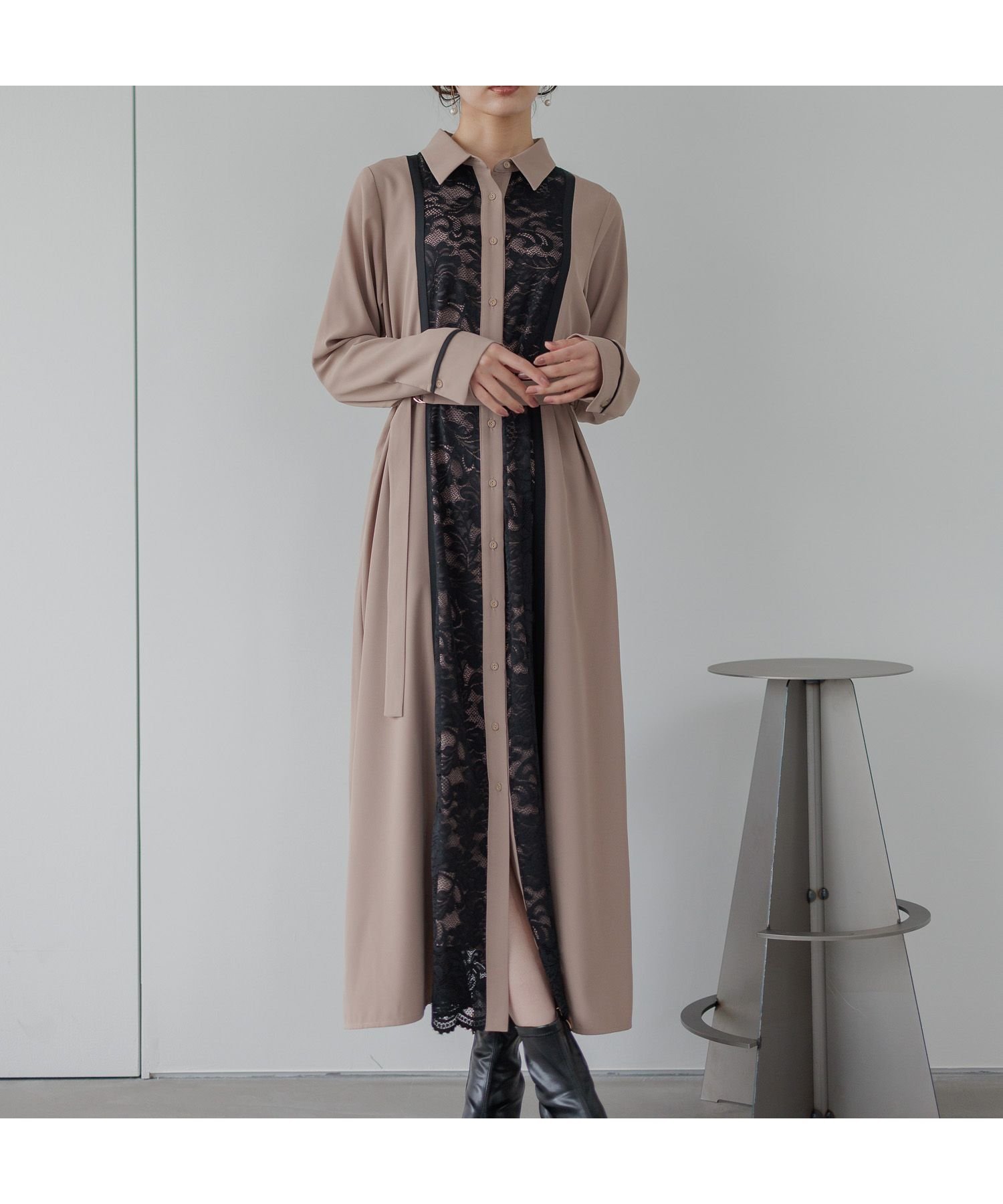 【アンデミュウ/Andemiu】の【選べる着丈】フロントレースキリカエワンピース 人気、トレンドファッション・服の通販 founy(ファニー) 　ファッション　Fashion　レディースファッション　Fashion for Women　ワンピース　Dresses　ジョーゼット　Georgette, Semi-Sheer Fabric　フェミニン　Feminine, Girly　フロント　Front, Front Design　レース　Lace, Lace Fabric　エレガント 上品　Elegant　 other-1|ID: prp329100004694203 ipo3291000000034644748