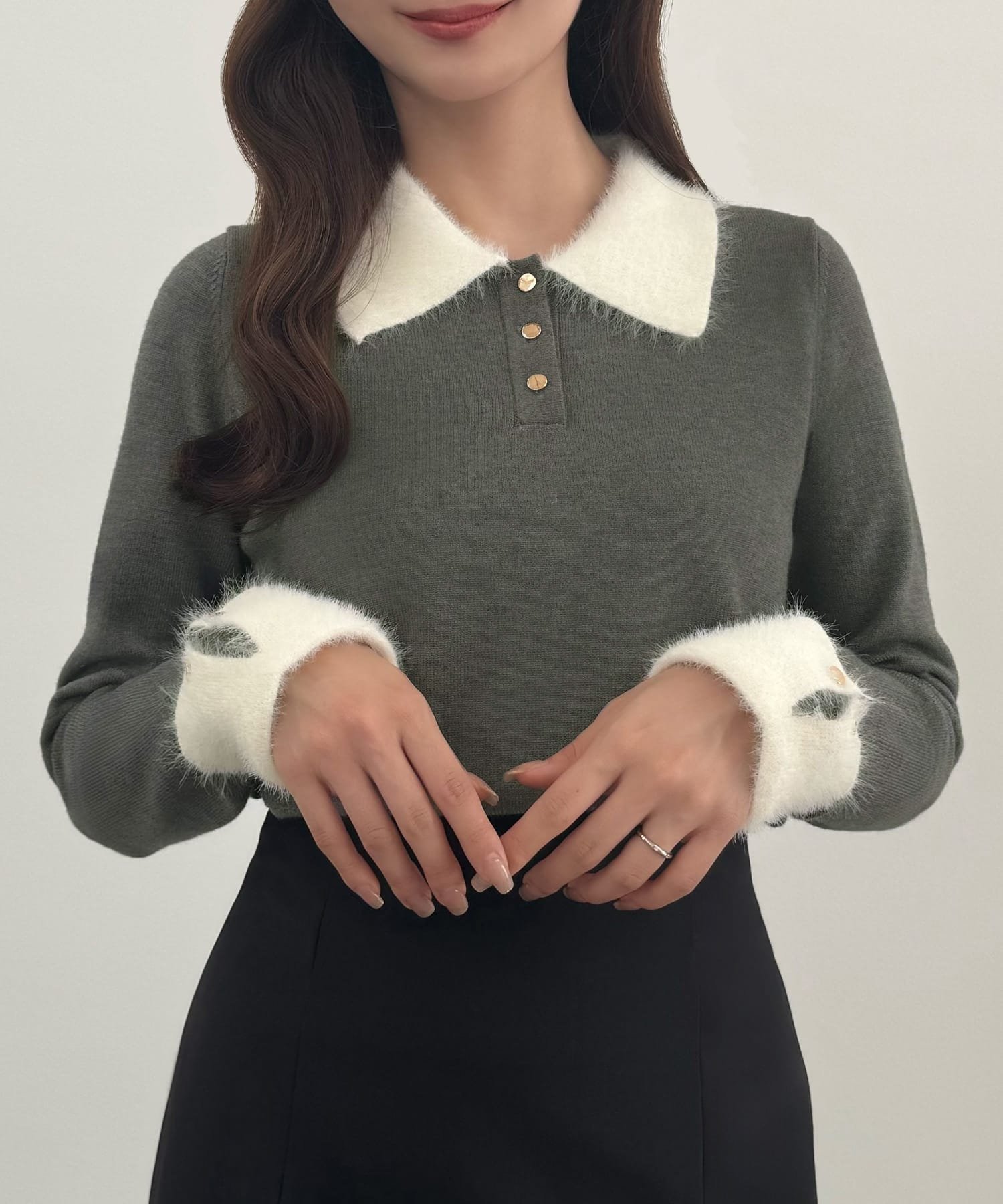 【ジュノア/JUNOAH】のCENEA シャギーポロネックニットトップス インテリア・キッズ・メンズ・レディースファッション・服の通販 founy(ファニー) 　ファッション　Fashion　レディースファッション　Fashion for Women　トップス・カットソー　Cut & Sew Tops　ニット　Knit Tops & Sweaters　チャコール|ID: prp329100004694215 ipo3291000000033895497