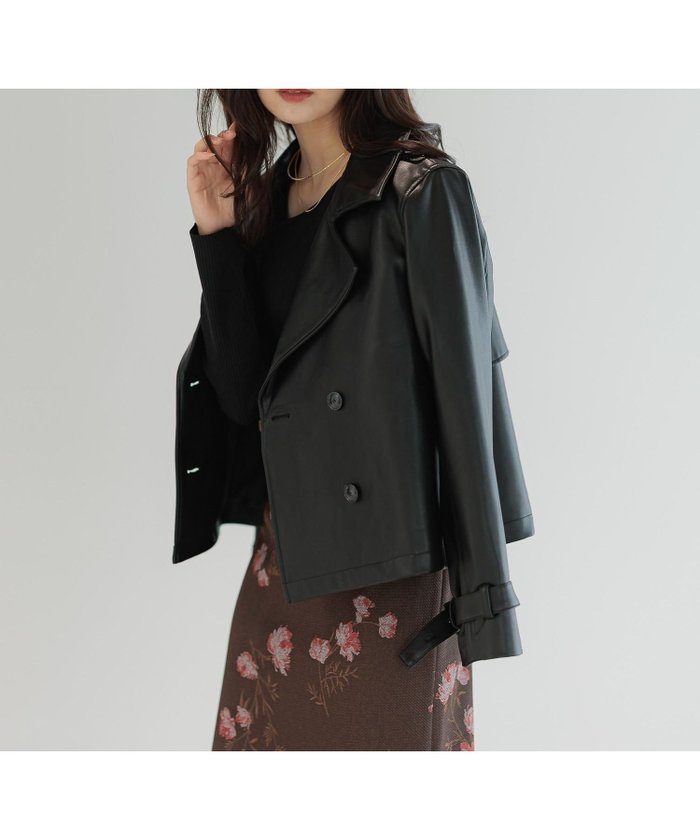 【アンデミュウ/Andemiu】のフェイクレザーショートジャケット インテリア・キッズ・メンズ・レディースファッション・服の通販 founy(ファニー) https://founy.com/ ファッション Fashion レディースファッション Fashion for Women アウター Coat / Outerwear Collection レディースジャケット・軽アウター Jackets クラシカル Classical, Vintage-Inspired ショート Short, Short Length シンプル Simple, Minimal ジャケット Jacket, Outerwear トレンチ Trench, Trench Coat トレンド Trend, Trending Now フラップ Flap, Flap Pocket |ID: prp329100004694395 ipo3291000000033896924