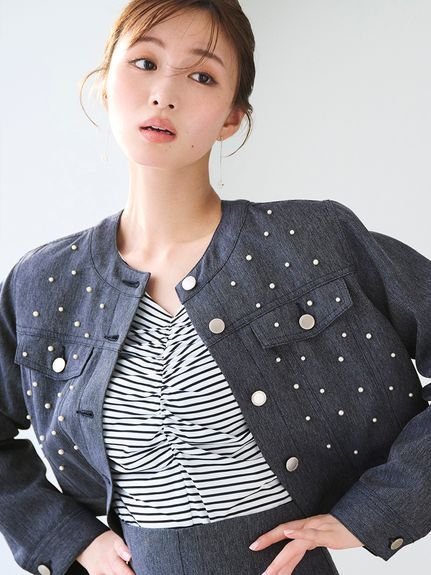 【セルフォード/CELFORD】のデニムライクパールジャケット インテリア・キッズ・メンズ・レディースファッション・服の通販 founy(ファニー) 　ファッション　Fashion　レディースファッション　Fashion for Women　アウター　Coat / Outerwear Collection　レディースジャケット・軽アウター　Jackets　クロップド　Cropped, Short Length　ジュエリー　Jewelry, Accessories　ツイル　Twist, Twisted Detail　デニム　Denim, Jeans Material　パール　Pearl, Pearl Accent　ボックス　Boxy, Box Shape　ポケット　Pocket, Pocket Detail　エレガント 上品　Elegant　IND[088]|ID: prp329100004694438 ipo3291000000033897410