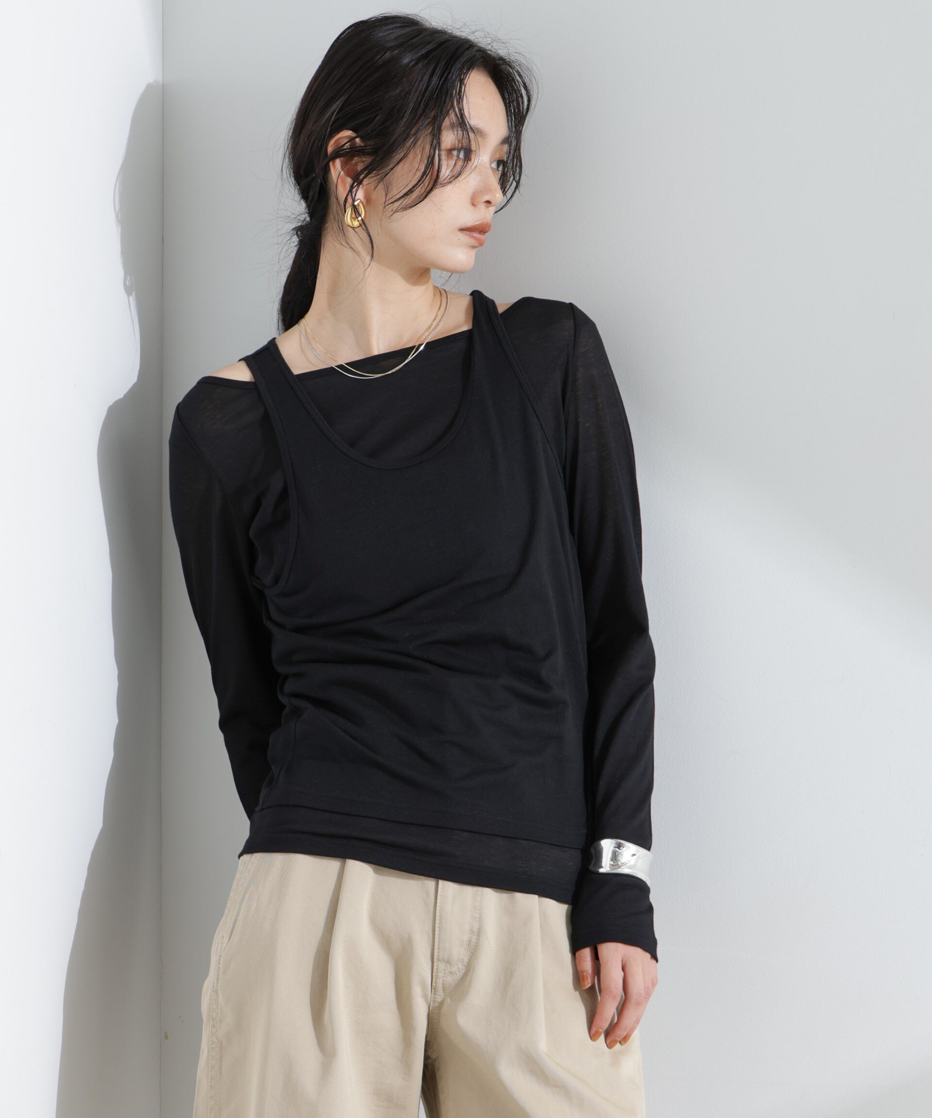【ナノ ユニバース/nano universe】のシアータンクトップ+ロンTレイヤードセット インテリア・キッズ・メンズ・レディースファッション・服の通販 founy(ファニー) 　ファッション　Fashion　レディースファッション　Fashion for Women　トップス・カットソー　Cut & Sew Tops　ロングTシャツ・Tシャツ　Longline T-Shirts & Tees　インナー　Innerwear　ウォッシャブル　Machine Washable　カットソー　Cut and Sewn Top　コンパクト　Compact, Small Size　サロペット　Overalls, Salopette　シアー　Sheer, See-Through　シンプル　Simple, Minimal　タンク　Tank Top, Sleeveless Top　トレンド　Trend, Trending Now　リラックス　Relax, Relaxed Fit　2025年　2025　2025春夏・S/S　Spring/Summer 2025 SS25　ブラック|ID: prp329100004694460 ipo3291000000033897596