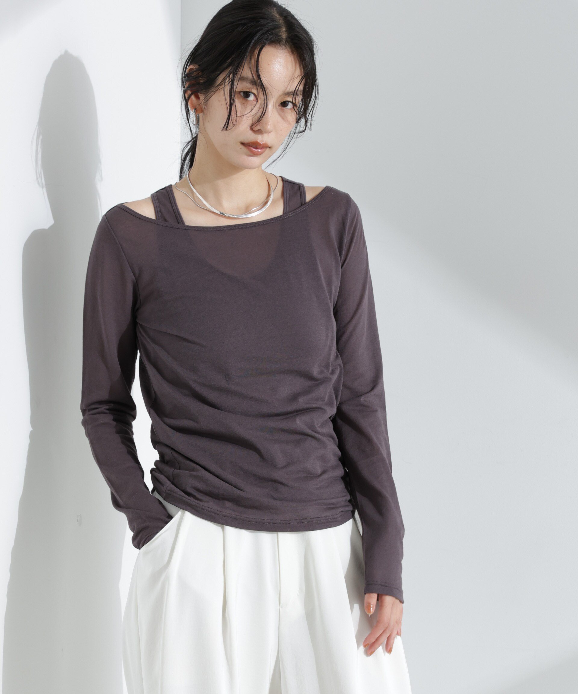 【ナノ ユニバース/nano universe】のシアータンクトップ+ロンTレイヤードセット インテリア・キッズ・メンズ・レディースファッション・服の通販 founy(ファニー) 　ファッション　Fashion　レディースファッション　Fashion for Women　トップス・カットソー　Cut & Sew Tops　ロングTシャツ・Tシャツ　Longline T-Shirts & Tees　インナー　Innerwear　ウォッシャブル　Machine Washable　カットソー　Cut and Sewn Top　コンパクト　Compact, Small Size　サロペット　Overalls, Salopette　シアー　Sheer, See-Through　シンプル　Simple, Minimal　タンク　Tank Top, Sleeveless Top　トレンド　Trend, Trending Now　リラックス　Relax, Relaxed Fit　2025年　2025　2025春夏・S/S　Spring/Summer 2025 SS25　チャコール3|ID: prp329100004694460 ipo3291000000033897598