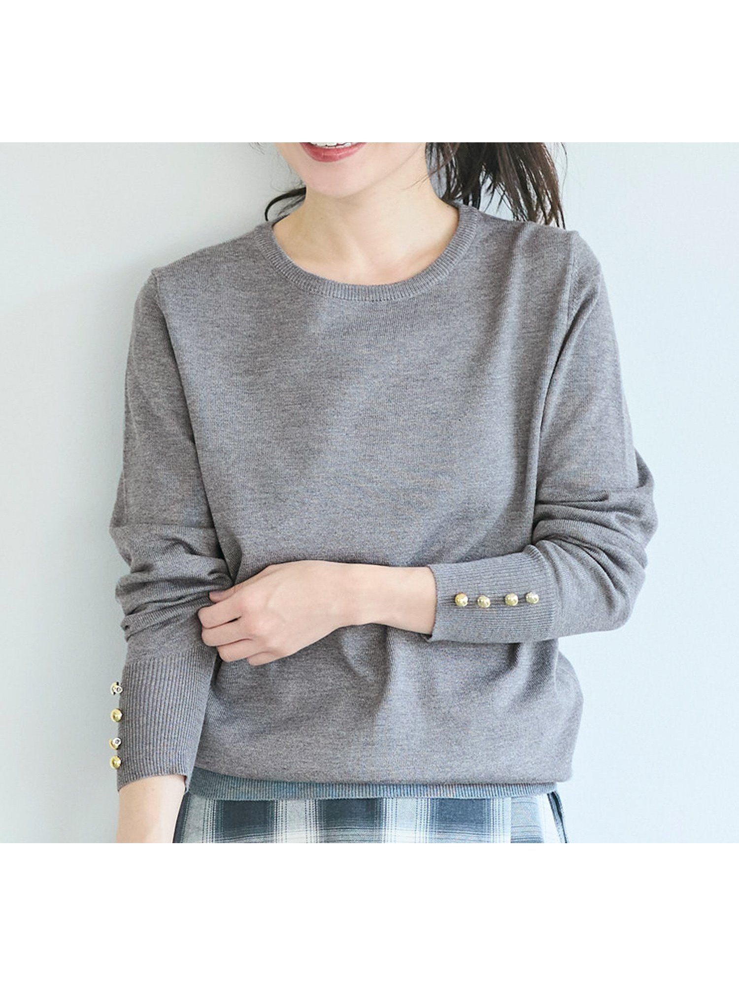 【コカ/COCA】の袖金ボタンニットトップス インテリア・キッズ・メンズ・レディースファッション・服の通販 founy(ファニー) 　ファッション　Fashion　レディースファッション　Fashion for Women　トップス・カットソー　Cut & Sew Tops　ニット　Knit Tops & Sweaters　シンプル　Simple, Minimal　スラックス　Slacks, Dress Pants　デニム　Denim, Jeans Material　長袖　Long Sleeve, Full Sleeve　フィット　Fit, Slim Fit　ポケット　Pocket, Pocket Detail　ロング　Long, Long-Length　ワイド　Wide, Wide Fit　エレガント 上品　Elegant　2025年　2025　2025-2026秋冬・A/W　Autumn/Winter 2025–26 AW25–26　Gray|ID: prp329100004694487 ipo3291000000033897848