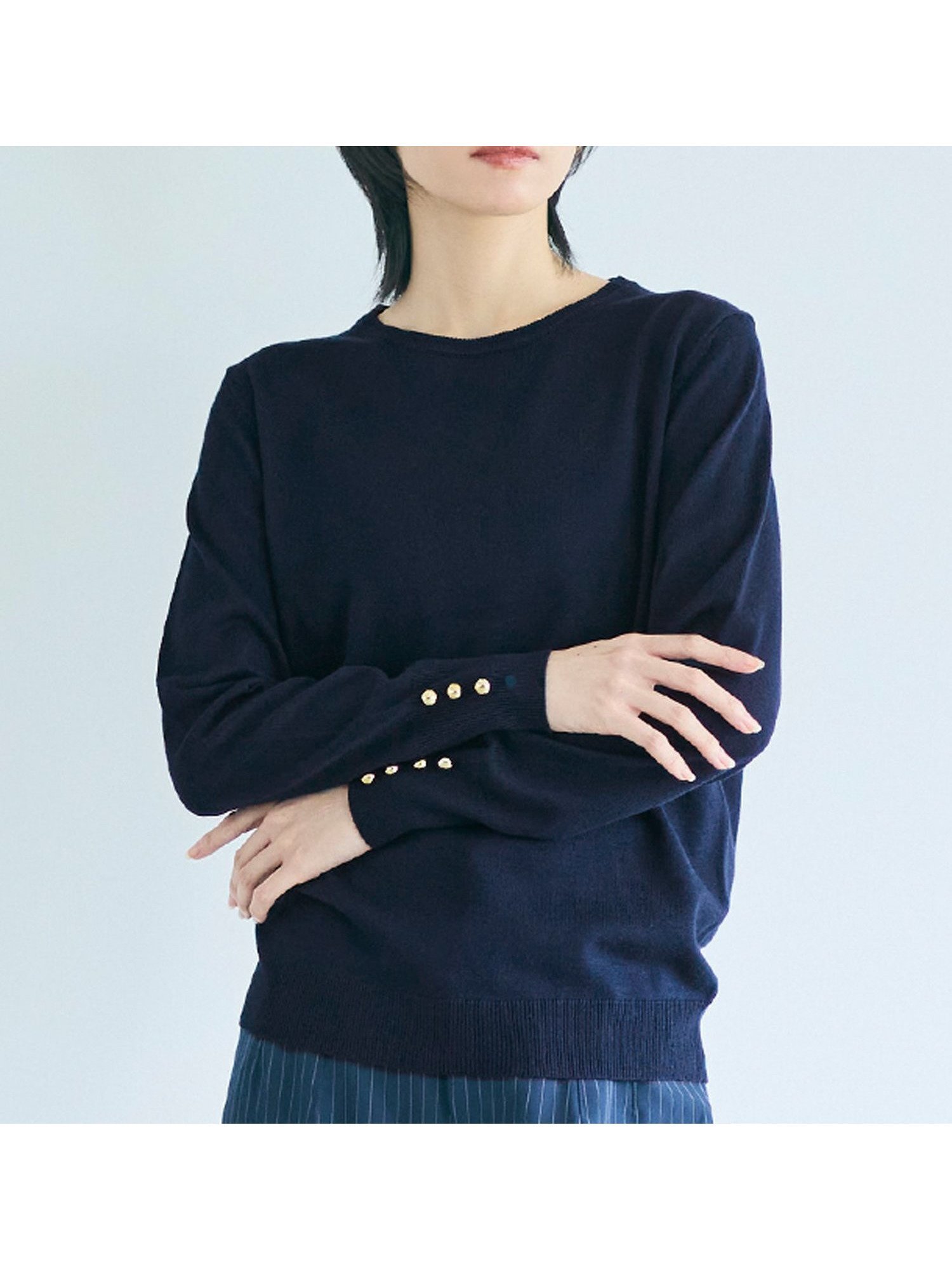 【コカ/COCA】の袖金ボタンニットトップス インテリア・キッズ・メンズ・レディースファッション・服の通販 founy(ファニー) 　ファッション　Fashion　レディースファッション　Fashion for Women　トップス・カットソー　Cut & Sew Tops　ニット　Knit Tops & Sweaters　シンプル　Simple, Minimal　スラックス　Slacks, Dress Pants　デニム　Denim, Jeans Material　長袖　Long Sleeve, Full Sleeve　フィット　Fit, Slim Fit　ポケット　Pocket, Pocket Detail　ロング　Long, Long-Length　ワイド　Wide, Wide Fit　エレガント 上品　Elegant　2025年　2025　2025-2026秋冬・A/W　Autumn/Winter 2025–26 AW25–26　Navy|ID: prp329100004694487 ipo3291000000033897853