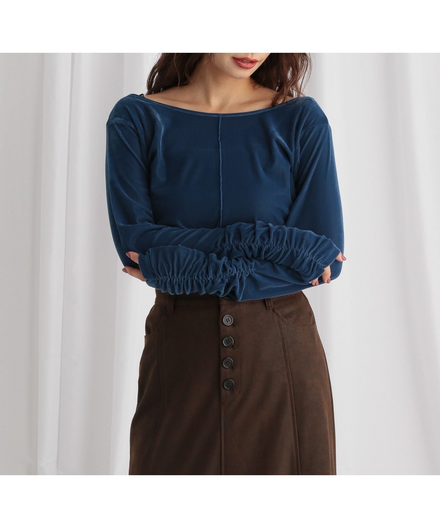【ミスティ ウーマン/mysty woman】の2WAYシアーベロアロンT インテリア・キッズ・メンズ・レディースファッション・服の通販 founy(ファニー) 　ファッション　Fashion　レディースファッション　Fashion for Women　トップス・カットソー　Cut & Sew Tops　ロングTシャツ・Tシャツ　Longline T-Shirts & Tees　ベロアトップス　Velour Tops / Velvet-Look Items　おすすめ　Recommended / Our Picks　インナー　Innerwear　サロペット　Overalls, Salopette　シアー　Sheer, See-Through　スクエア　Square, Square Shape　デニム　Denim, Jeans Material　ビスチェ　Bustier, Corset Top　フェミニン　Feminine, Girly　ベスト　Vest, Waistcoat　ベロア　Velour, Soft Velvet　ワイド　Wide, Wide Fit　冬　Winter / This Winter　ブルー|ID: prp329100004694533 ipo3291000000034083280