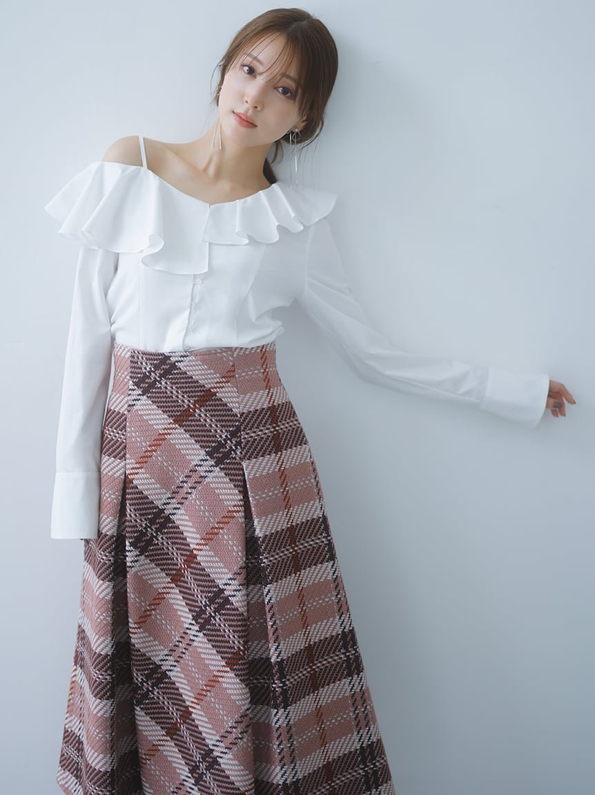 【スナイデル/SNIDEL】のロービングチェックロングスカート インテリア・キッズ・メンズ・レディースファッション・服の通販 founy(ファニー) 　ファッション　Fashion　レディースファッション　Fashion for Women　スカート　Skirts　ロングスカート　Long Skirts / Maxi & Midi Skirts　クラシカル　Classical, Vintage-Inspired　シルバー　Silver, Metallic Silver　チェック　Check, Plaid, Tartan　定番　Standard, Basic Item　人気　Popular, Best Seller　バイアス　Bias, Diagonal Cut　バランス　Balance, Style Balance　フィット　Fit, Slim Fit　フレア　Flare, Flared　フロント　Front, Front Design　プリーツ　Pleats, Pleated　ミックス　Mix, Mixed Style　おすすめ　Recommended / Our Picks　エレガント 上品　Elegant　【WEB限定】PNK[066]|ID: prp329100004694586 ipo3291000000033898863