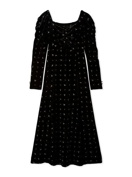 【リリーブラウン/Lily Brown】のエンブロイダリーベロアワンピース 人気、トレンドファッション・服の通販 founy(ファニー) 　ファッション　Fashion　レディースファッション　Fashion for Women　ワンピース　Dresses　オケージョン　Occasion Wear　ギャザー　Gathered, Ruffled　クラシカル　Classical, Vintage-Inspired　スクエア　Square, Square Shape　ストレッチ　Stretch, Stretchy Fabric　スパンコール　Sequins, Sequin Embellishment　デコルテ　Décolleté, Neckline　ドット　Polka Dot, Dot Pattern　バランス　Balance, Style Balance　ベロア　Velour, Soft Velvet　マーメイド　Mermaid, Fishtail Silhouette　エレガント 上品　Elegant　人気　Popular, Best Seller　今季　This Season, Current Season　A/W・秋冬　Autumn/Winter　 other-1|ID: prp329100004694653 ipo3291000000033899391