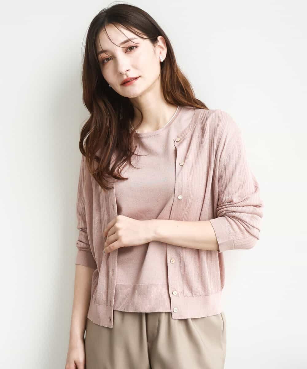 【エムケイ ミッシェルクラン/MK MICHEL KLEIN】のシアーニットアンサンブル/洗える インテリア・キッズ・メンズ・レディースファッション・服の通販 founy(ファニー) 　ファッション　Fashion　レディースファッション　Fashion for Women　トップス・カットソー　Cut & Sew Tops　ニット　Knit Tops & Sweaters　アンサンブルニット　Knit Ensembles & Twin Sets　アンサンブル　Ensemble Set　インナー　Innerwear　春　Spring　洗える　Machine Washable　秋　Autumn　カーディガン　Cardigan, Knitwear　シアー　Sheer, See-Through　シンプル　Simple, Minimal　ジャケット　Jacket, Outerwear　ストレッチ　Stretch, Stretchy Fabric　長袖　Long Sleeve, Full Sleeve　ボトム　Bottoms, Lower Wear　半袖　Short Sleeve, Half Sleeve　冬　Winter / This Winter　おすすめ　Recommended / Our Picks　夏　Summer　エレガント 上品　Elegant　ビジネス 仕事 通勤　Business / Work / Commuting　ピンク|ID: prp329100004694747 ipo3291000000033900435