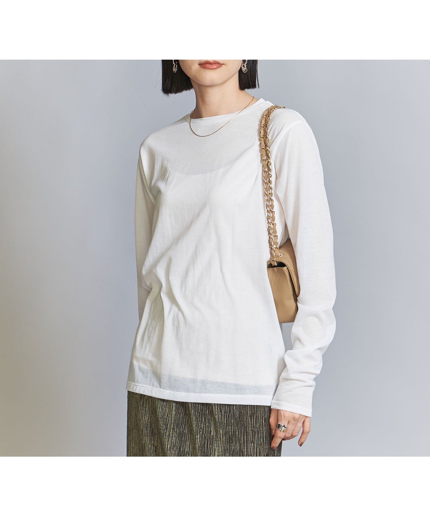 【ユナイテッドアローズ/UNITED ARROWS】のコットンナイロン天竺 シアー クルーネック Tシャツ インテリア・キッズ・メンズ・レディースファッション・服の通販 founy(ファニー) 　ファッション　Fashion　レディースファッション　Fashion for Women　トップス・カットソー　Cut & Sew Tops　シャツ・ブラウス・オフィスカジュアル　Elegant Blouses & Button-Ups　ロングTシャツ・Tシャツ　Longline T-Shirts & Tees　おすすめ　Recommended / Our Picks　インナー　Innerwear　カットソー　Cut and Sewn Top　カーディガン　Cardigan, Knitwear　シアー　Sheer, See-Through　ジャケット　Jacket, Outerwear　スリーブ　Sleeve, Long Sleeve / Short Sleeve　トレンド　Trend, Trending Now　フェミニン　Feminine, Girly　ロング　Long, Long-Length　定番　Standard, Basic Item　秋　Autumn　OFF WHITE|ID: prp329100004694821 ipo3291000000033900987